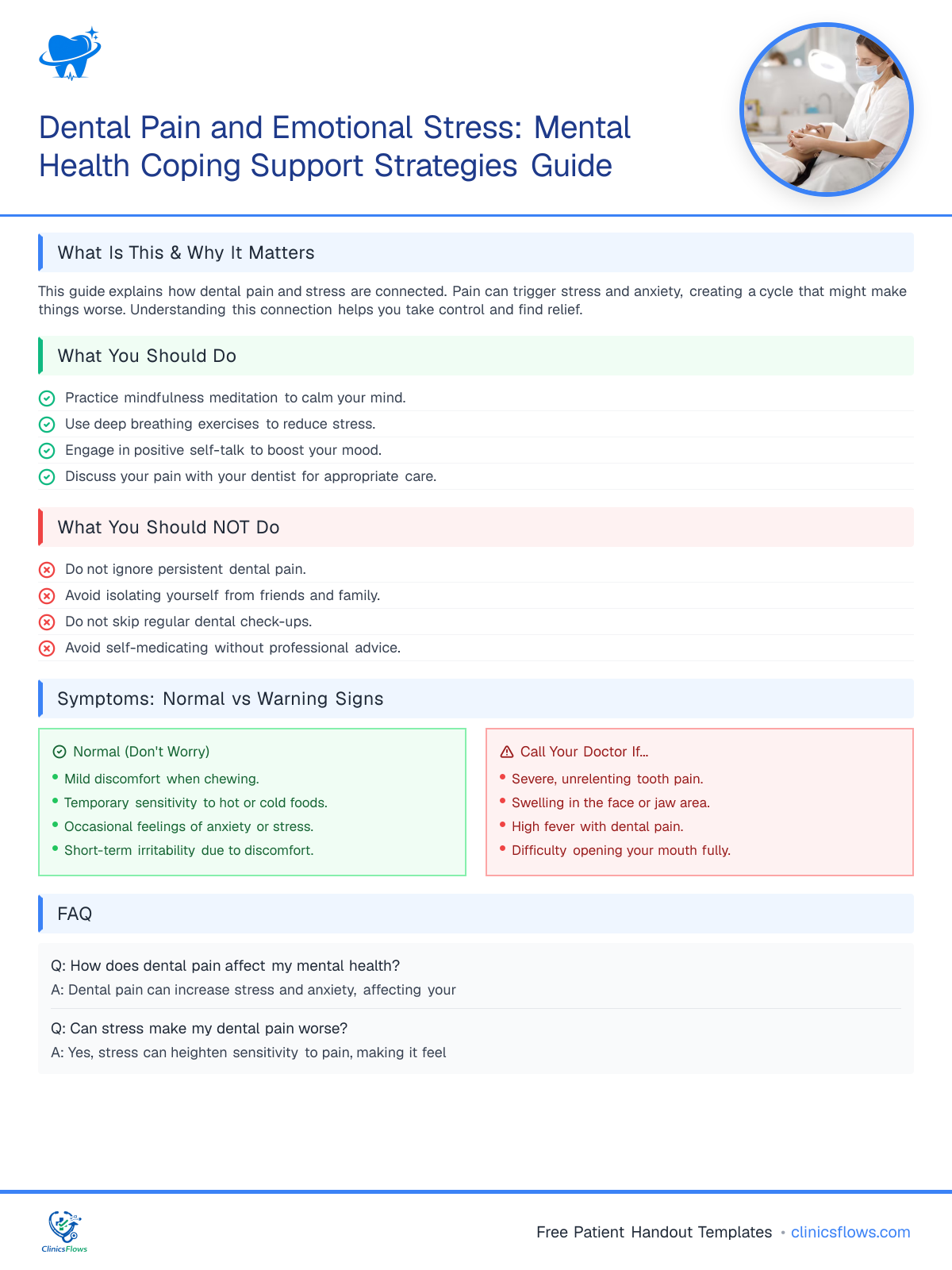 Dental Pain and Emotional Stress: Mental Health Coping Support Strategies Guide - patient handout preview