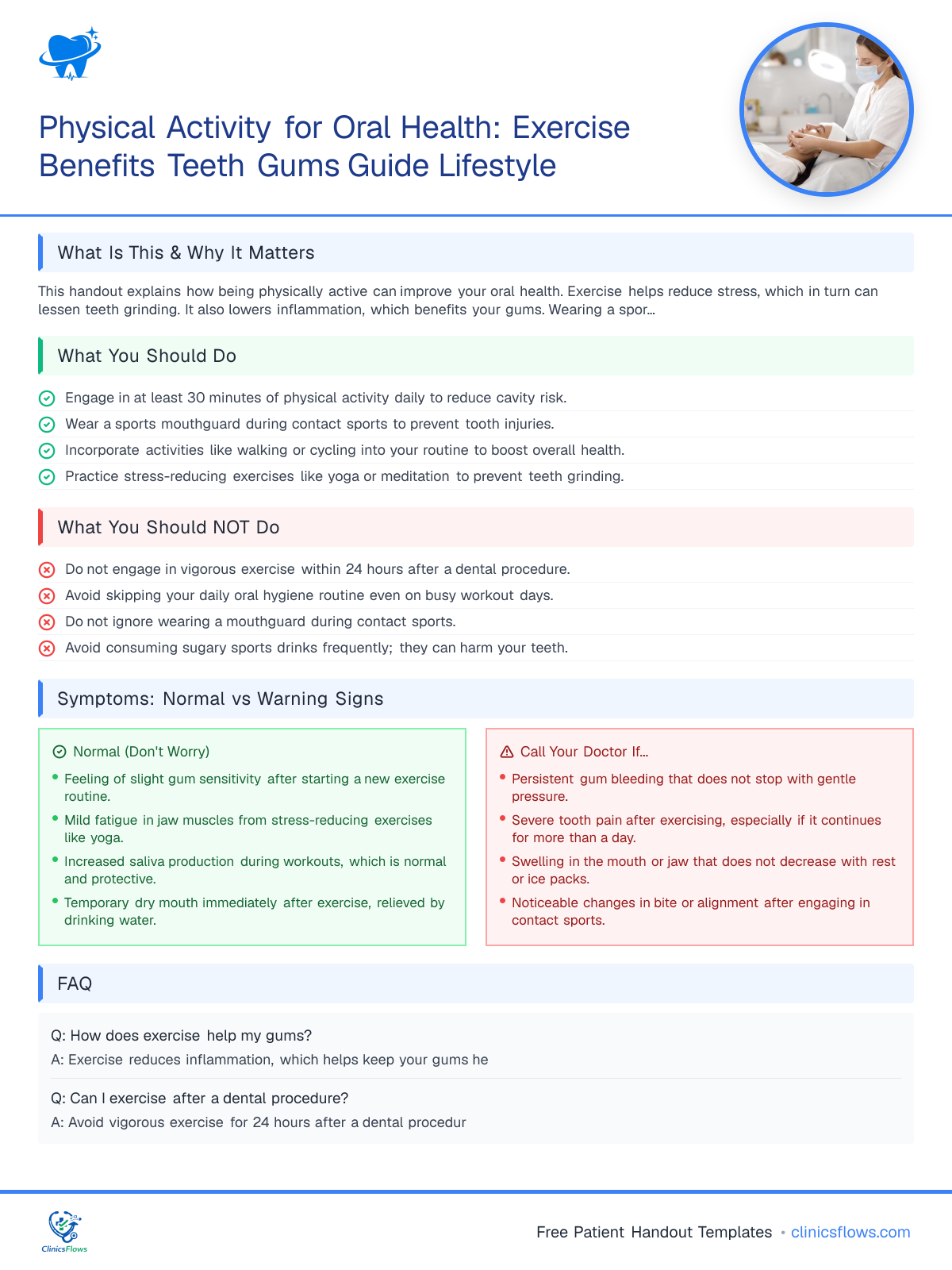 Physical Activity for Oral Health: Exercise Benefits Teeth Gums Guide Lifestyle - patient handout preview