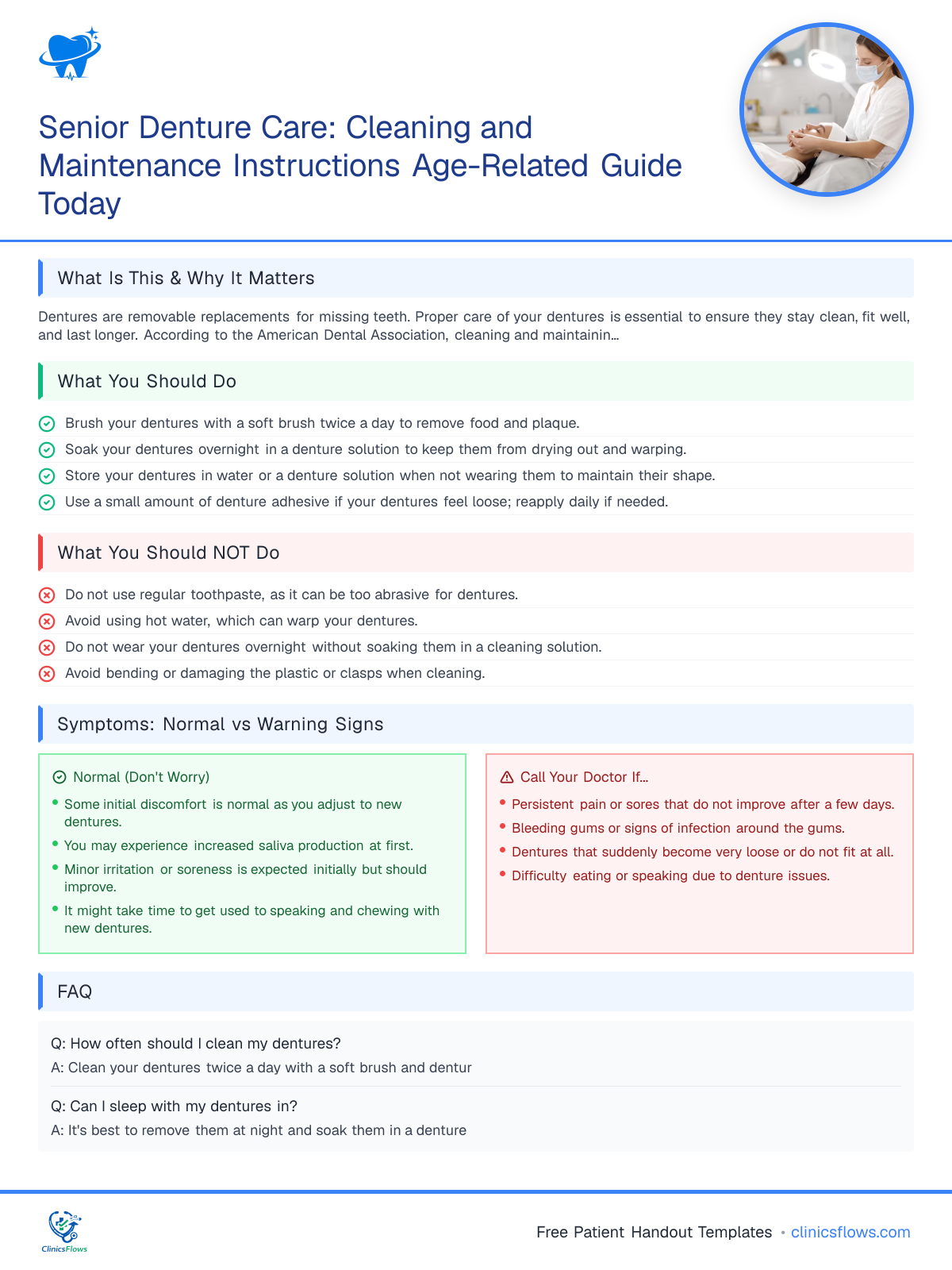 Senior Denture Care: Cleaning and Maintenance Instructions Age-Related Guide Today - patient handout preview