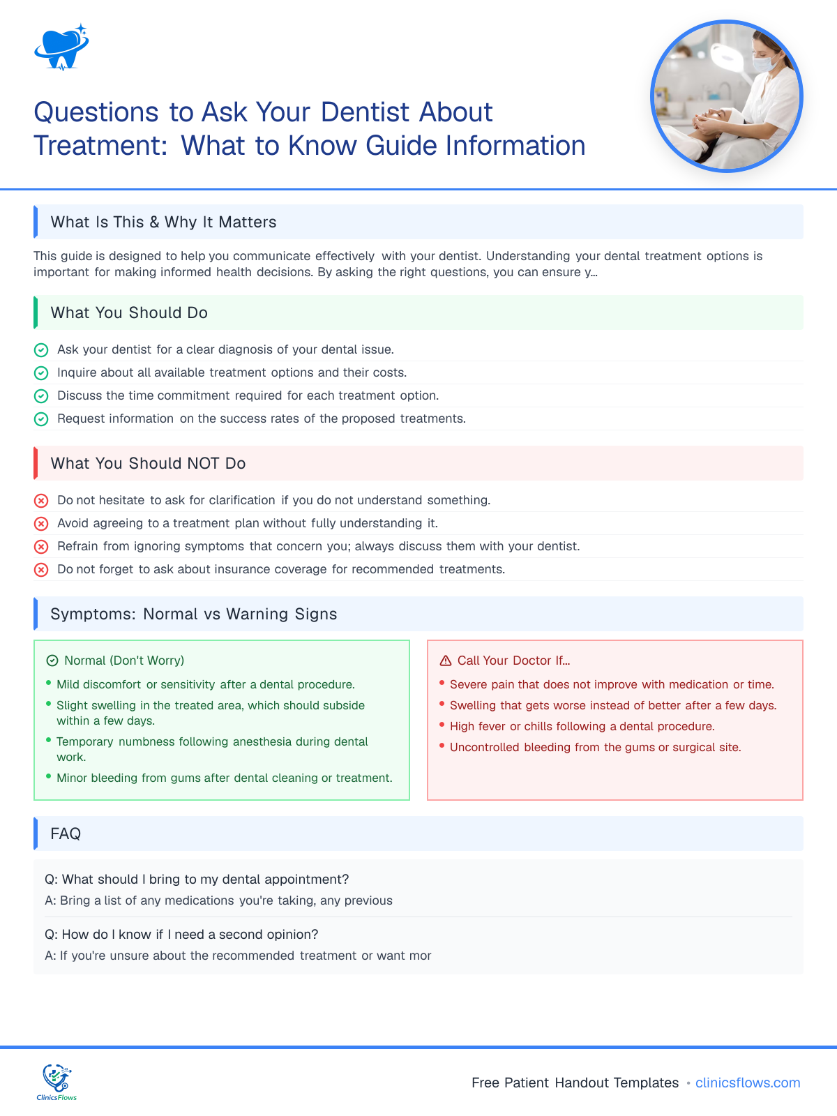 Questions to Ask Your Dentist About Treatment: What to Know Guide Information - patient handout preview