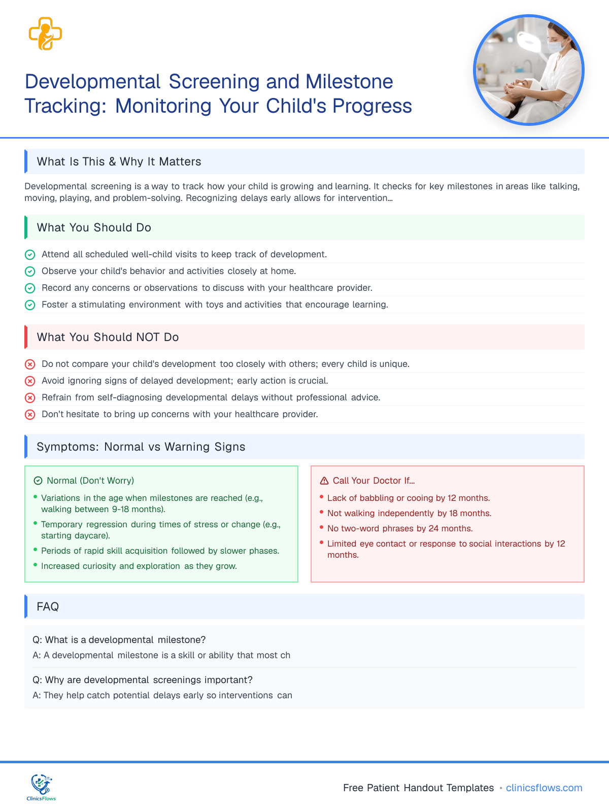 Developmental Screening and Milestone Tracking: Monitoring Your Child's Progress - patient handout preview