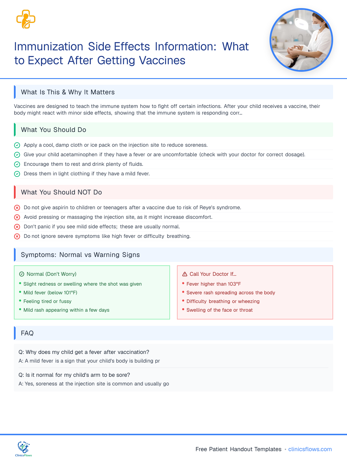 Immunization Side Effects Information: What to Expect After Getting Vaccines - patient handout preview