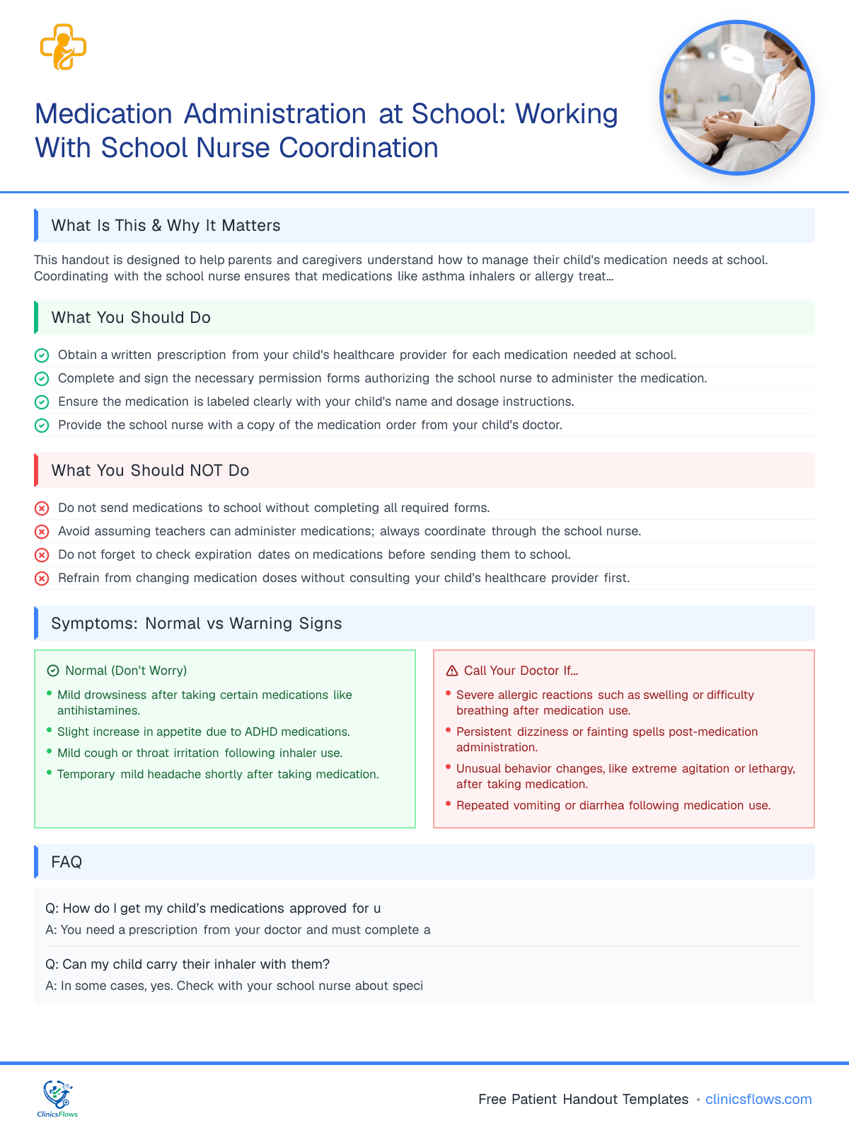Medication Administration at School: Working With School Nurse Coordination - patient handout preview