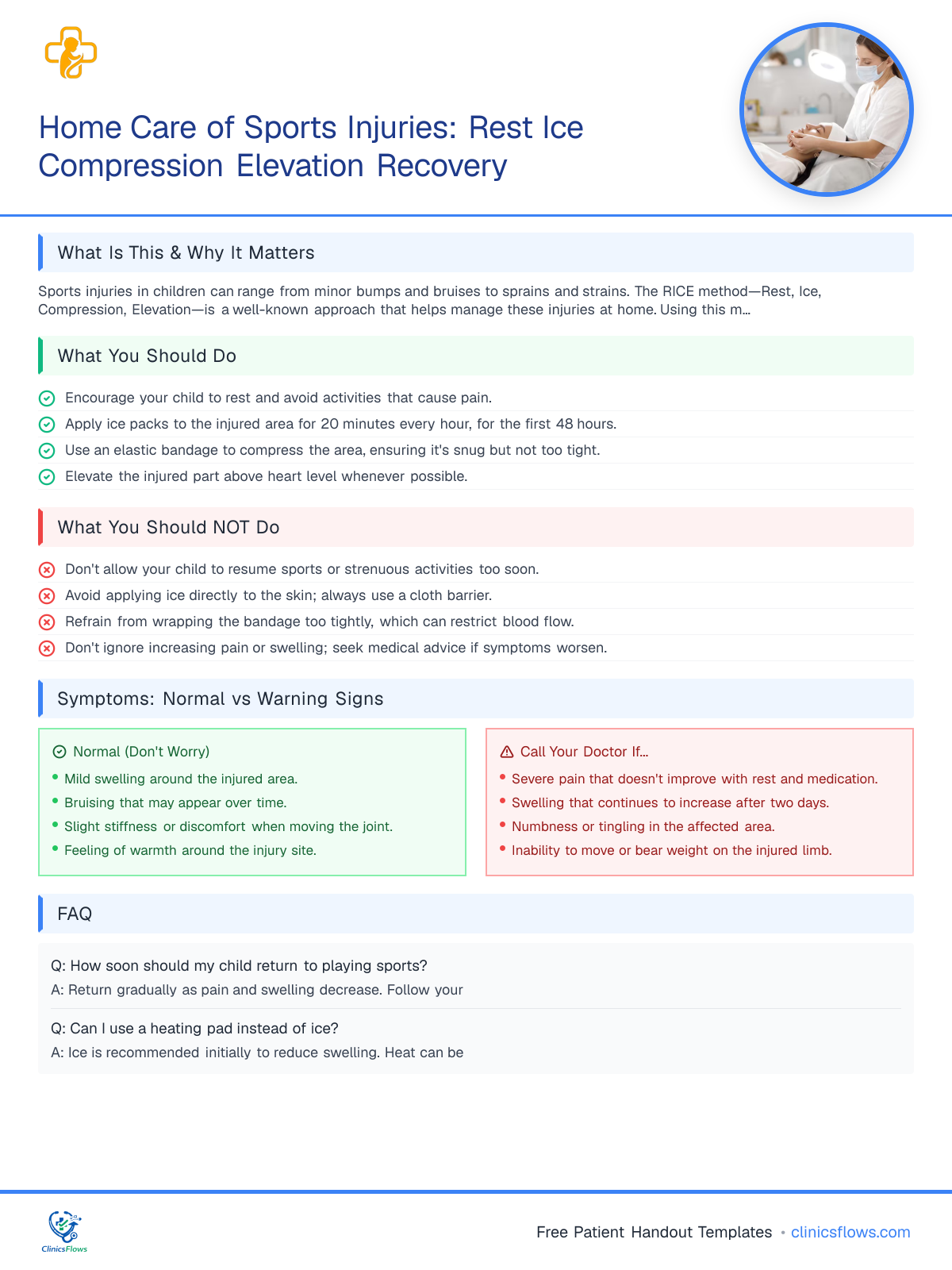 Home Care of Sports Injuries: Rest Ice Compression Elevation Recovery - patient handout preview