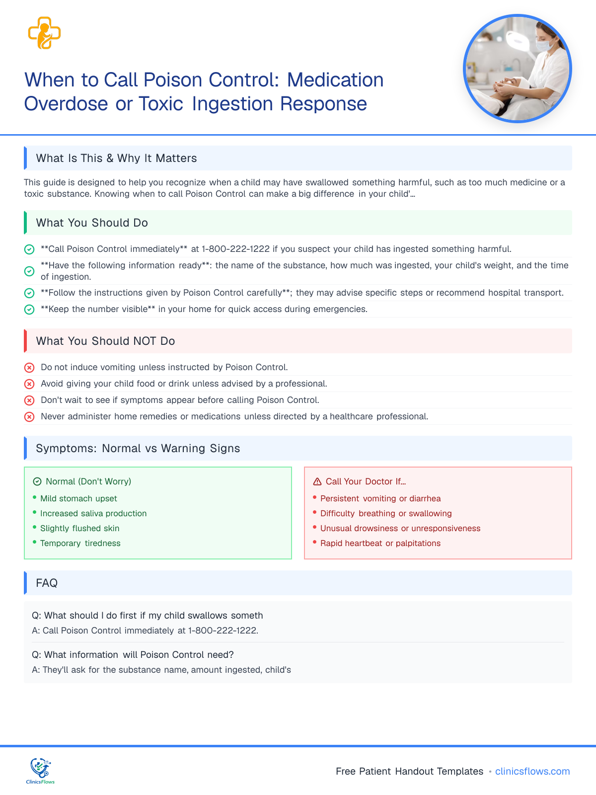 When to Call Poison Control: Medication Overdose or Toxic Ingestion Response - patient handout preview
