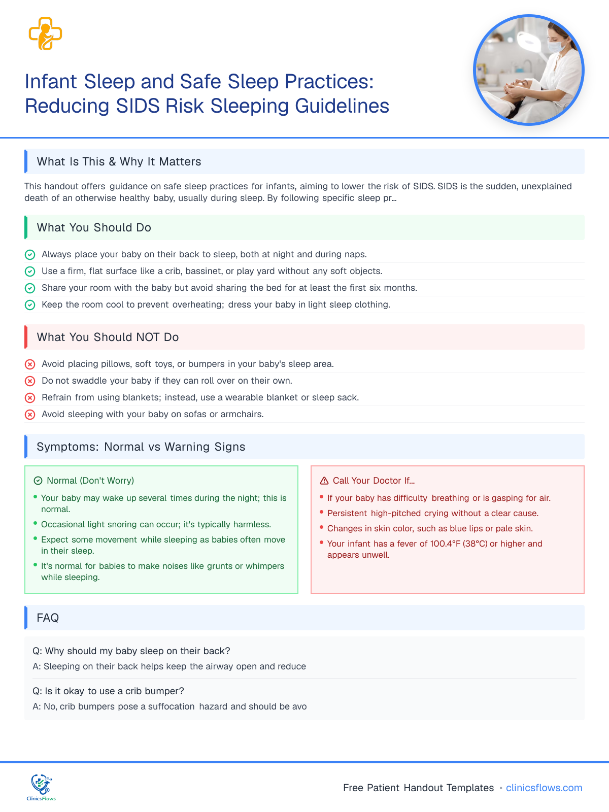 Infant Sleep and Safe Sleep Practices: Reducing SIDS Risk Sleeping Guidelines - patient handout preview