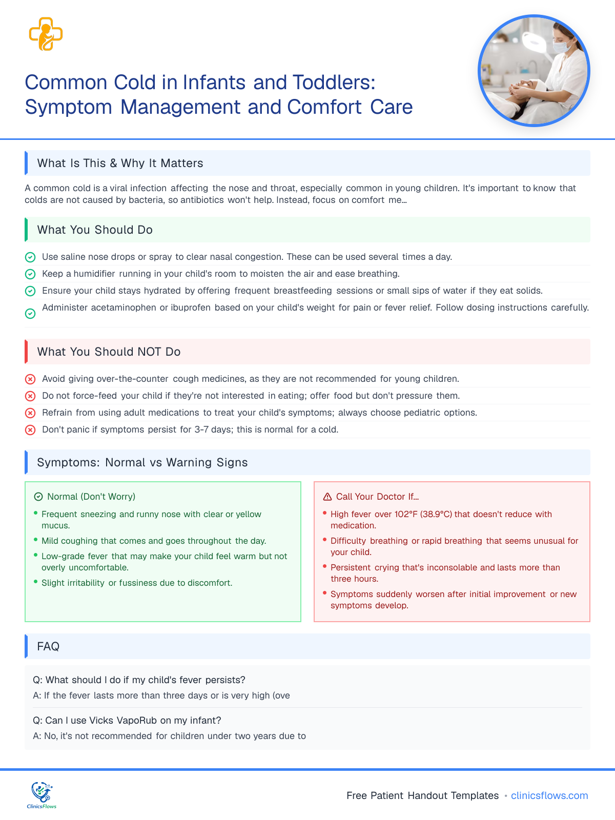 Common Cold in Infants and Toddlers: Symptom Management and Comfort Care - patient handout preview