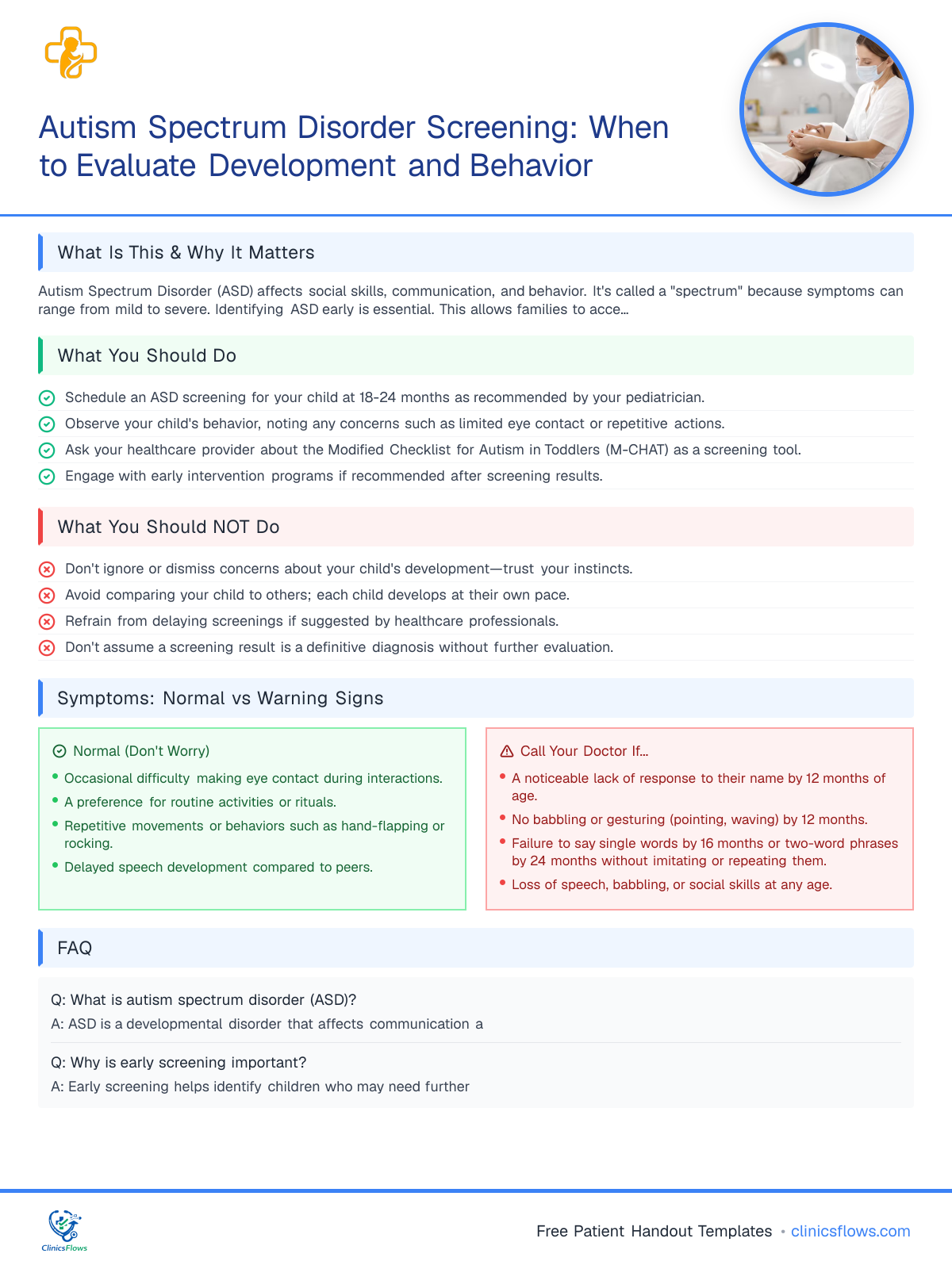 Autism Spectrum Disorder Screening: When to Evaluate Development and Behavior - patient handout preview