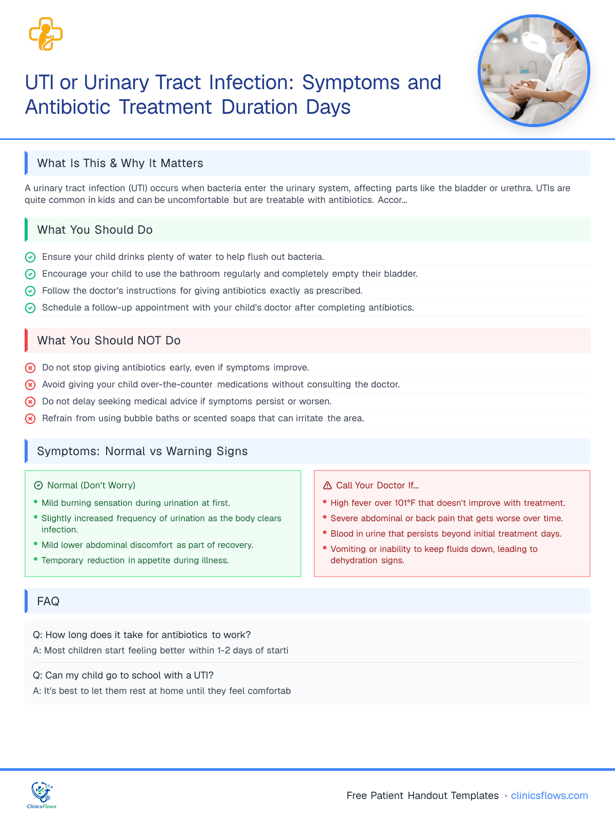 UTI or Urinary Tract Infection: Symptoms and Antibiotic Treatment Duration Days - patient handout preview