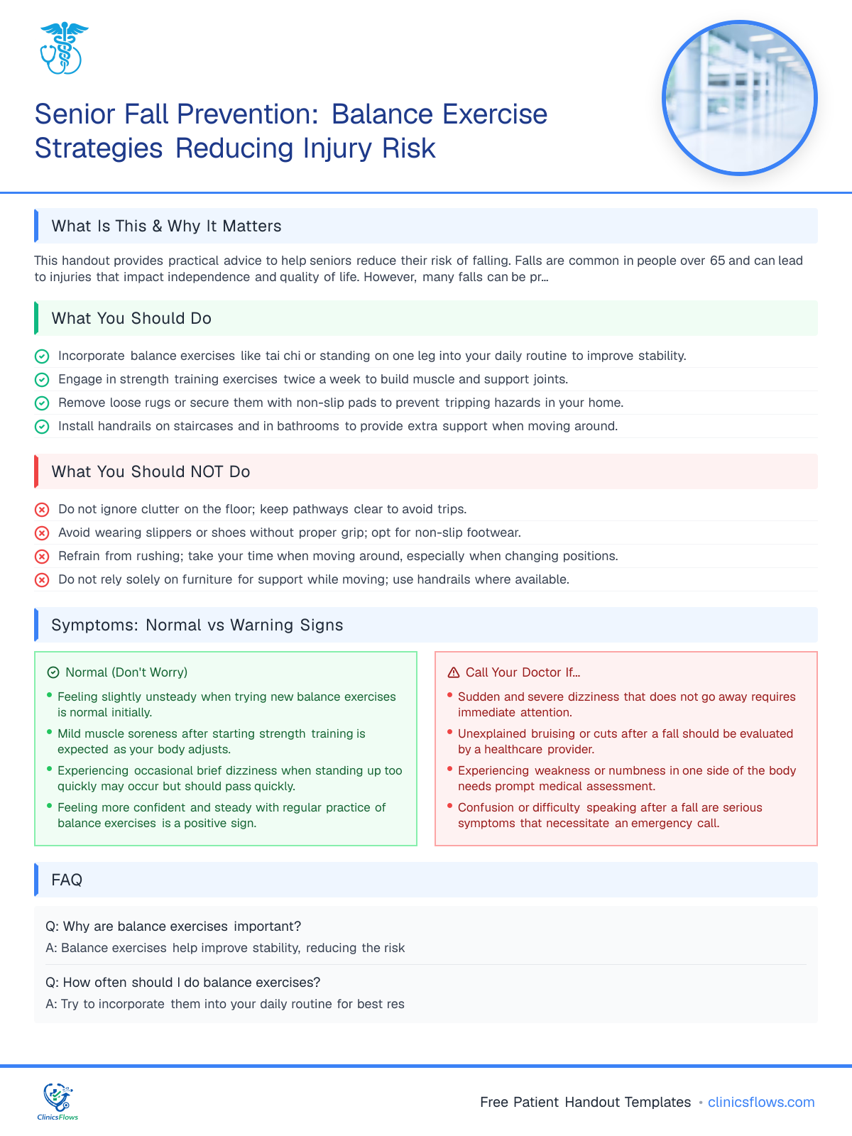 Senior Fall Prevention: Balance Exercise Strategies Reducing Injury Risk - patient handout preview