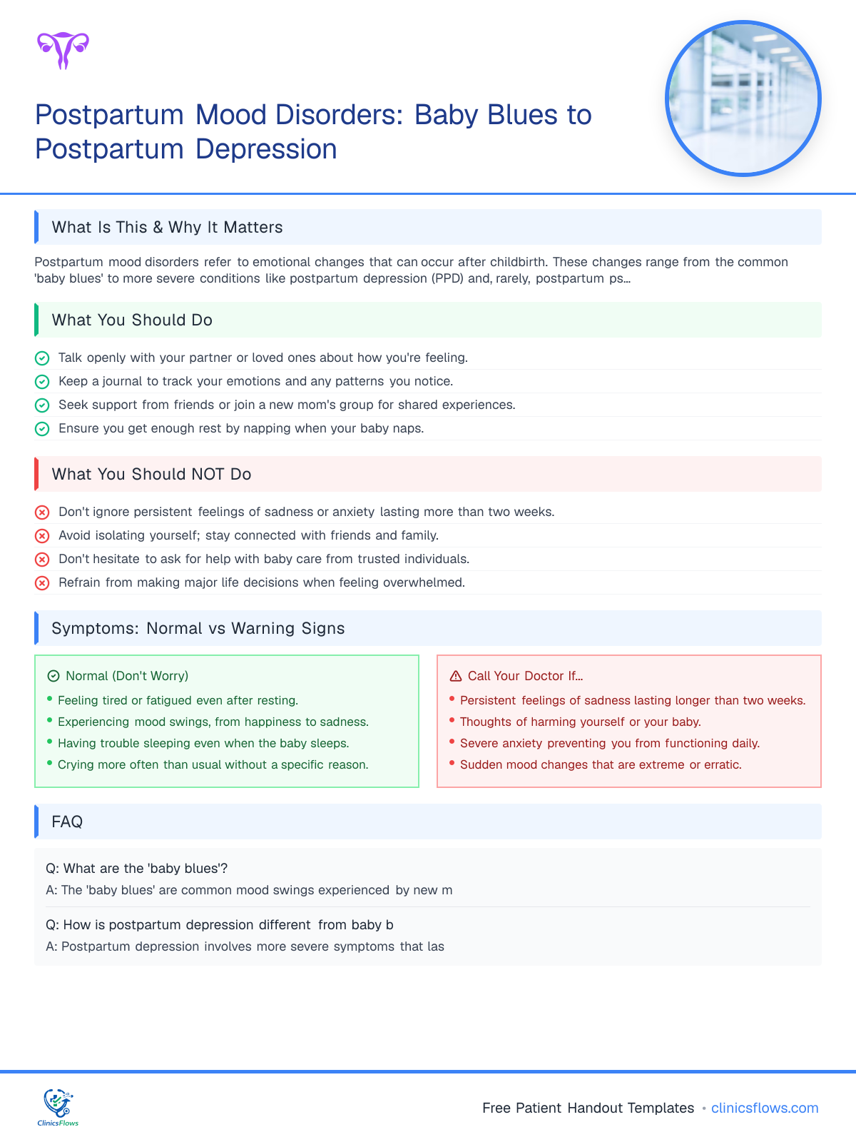 Postpartum Mood Disorders: Baby Blues to Postpartum Depression - patient handout preview