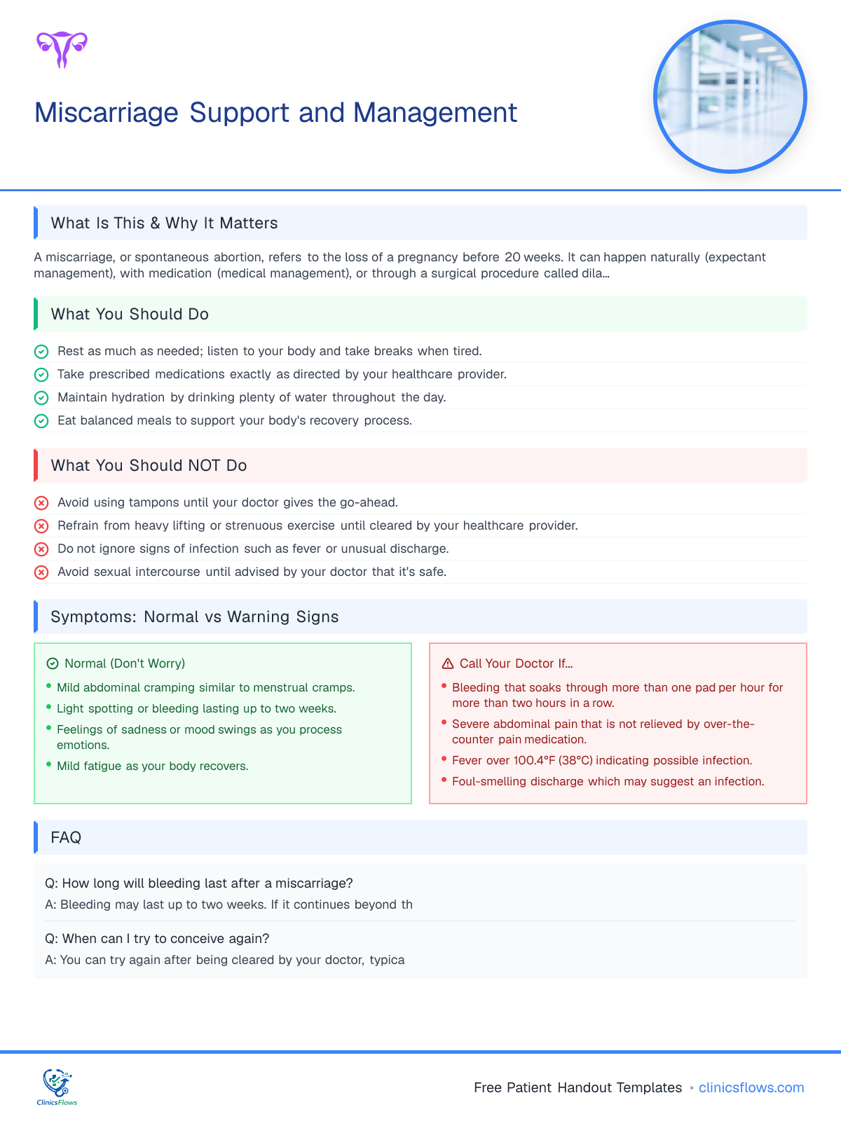 Miscarriage Support and Management - patient handout preview