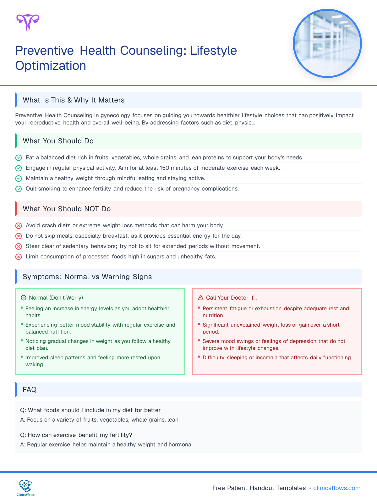Preventive Health Counseling: Lifestyle Optimization - patient handout preview
