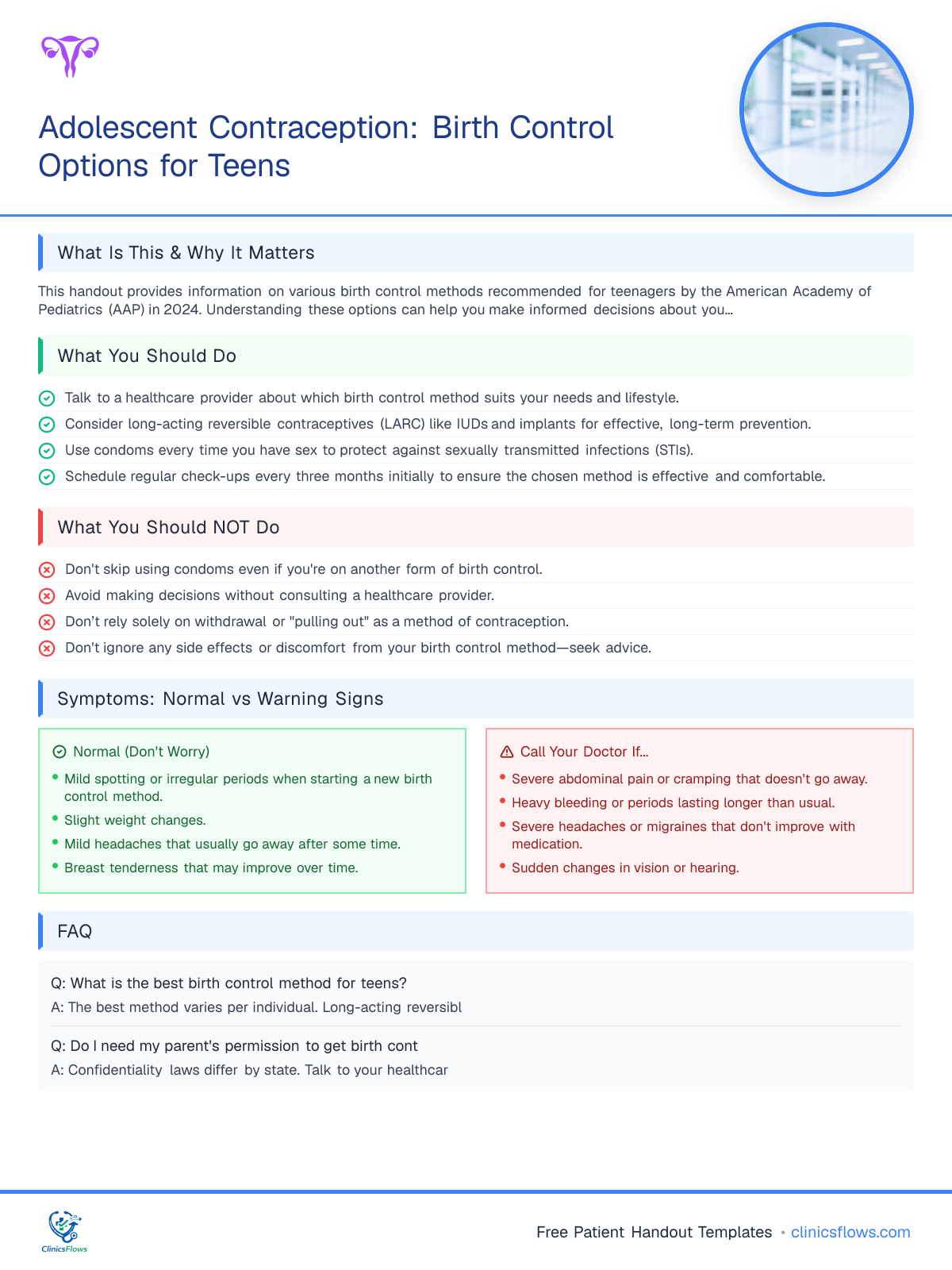 Adolescent Contraception: Birth Control Options for Teens - patient handout preview