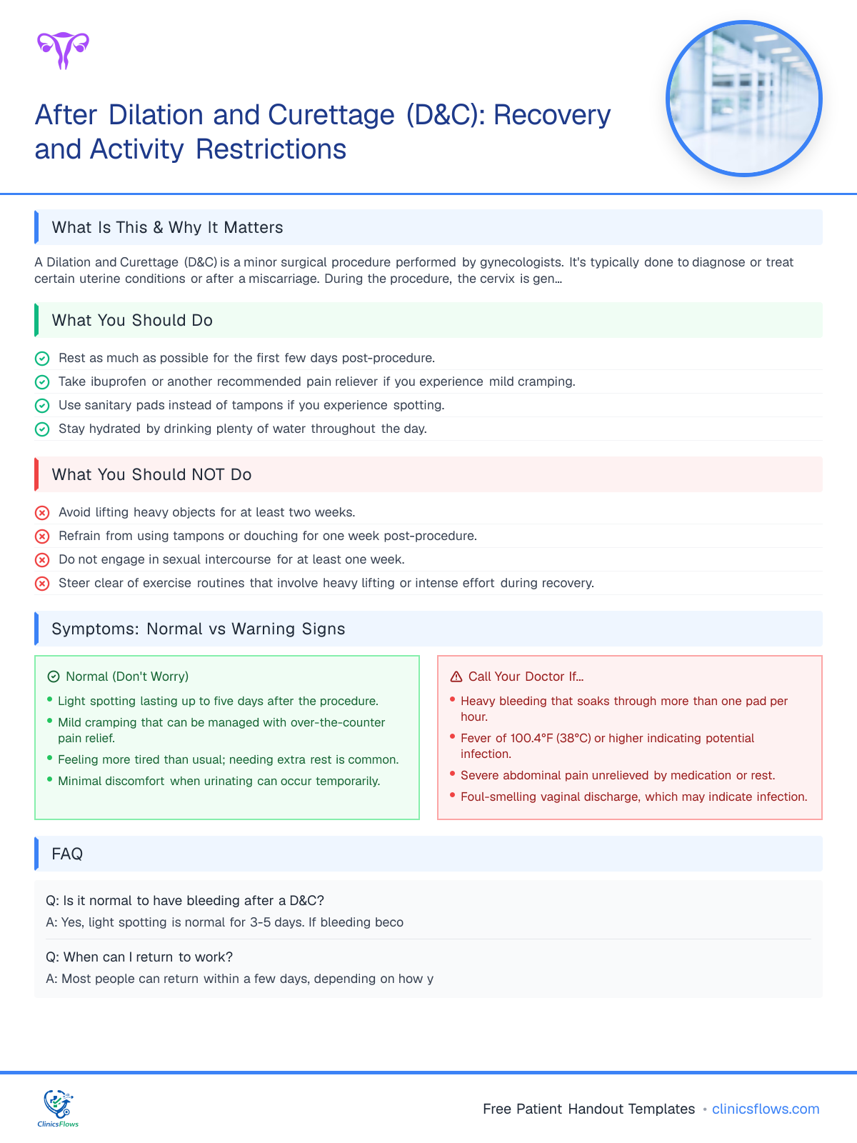 After Dilation and Curettage (D&C): Recovery and Activity Restrictions - patient handout preview