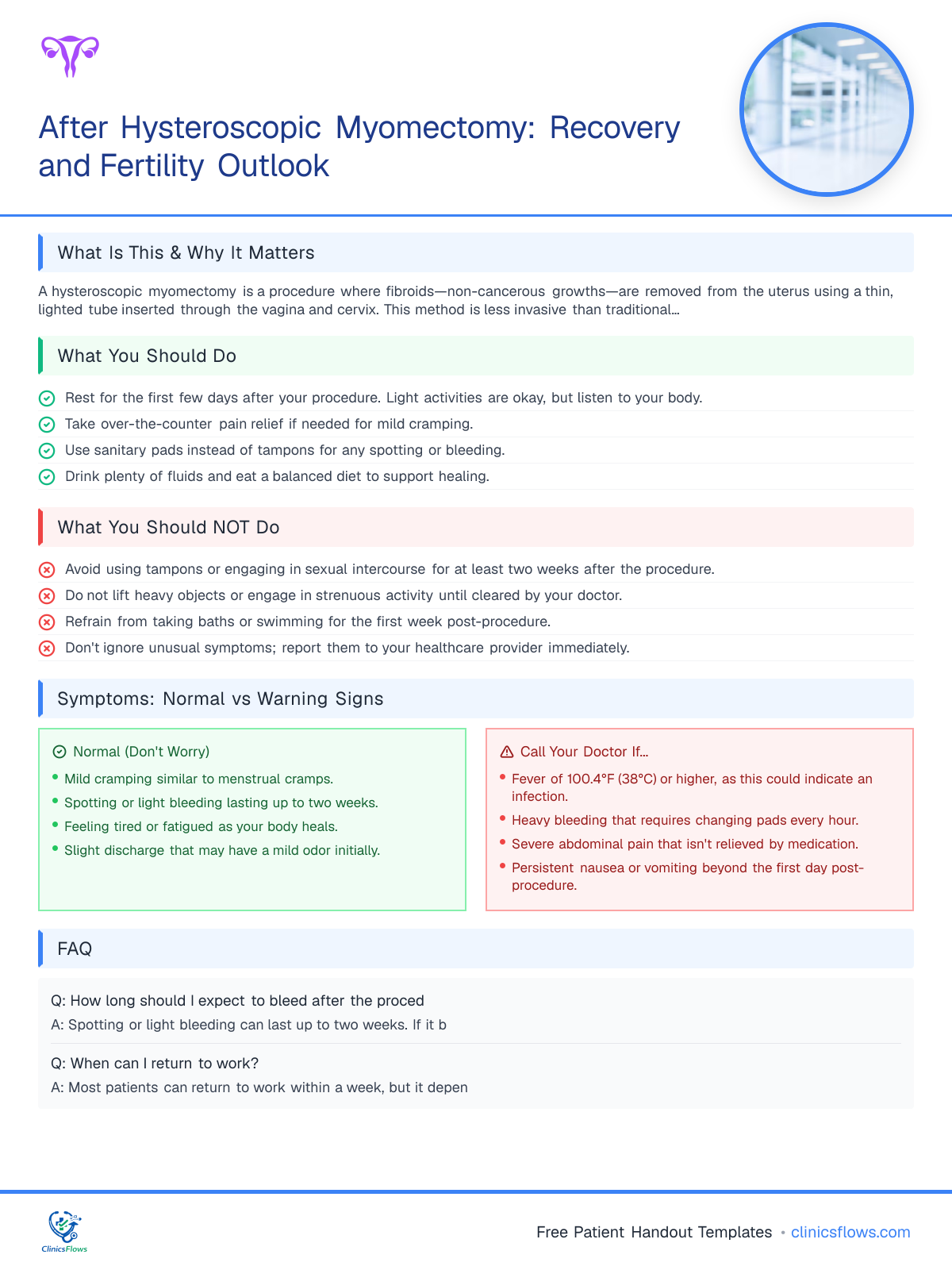 After Hysteroscopic Myomectomy: Recovery and Fertility Outlook - patient handout preview