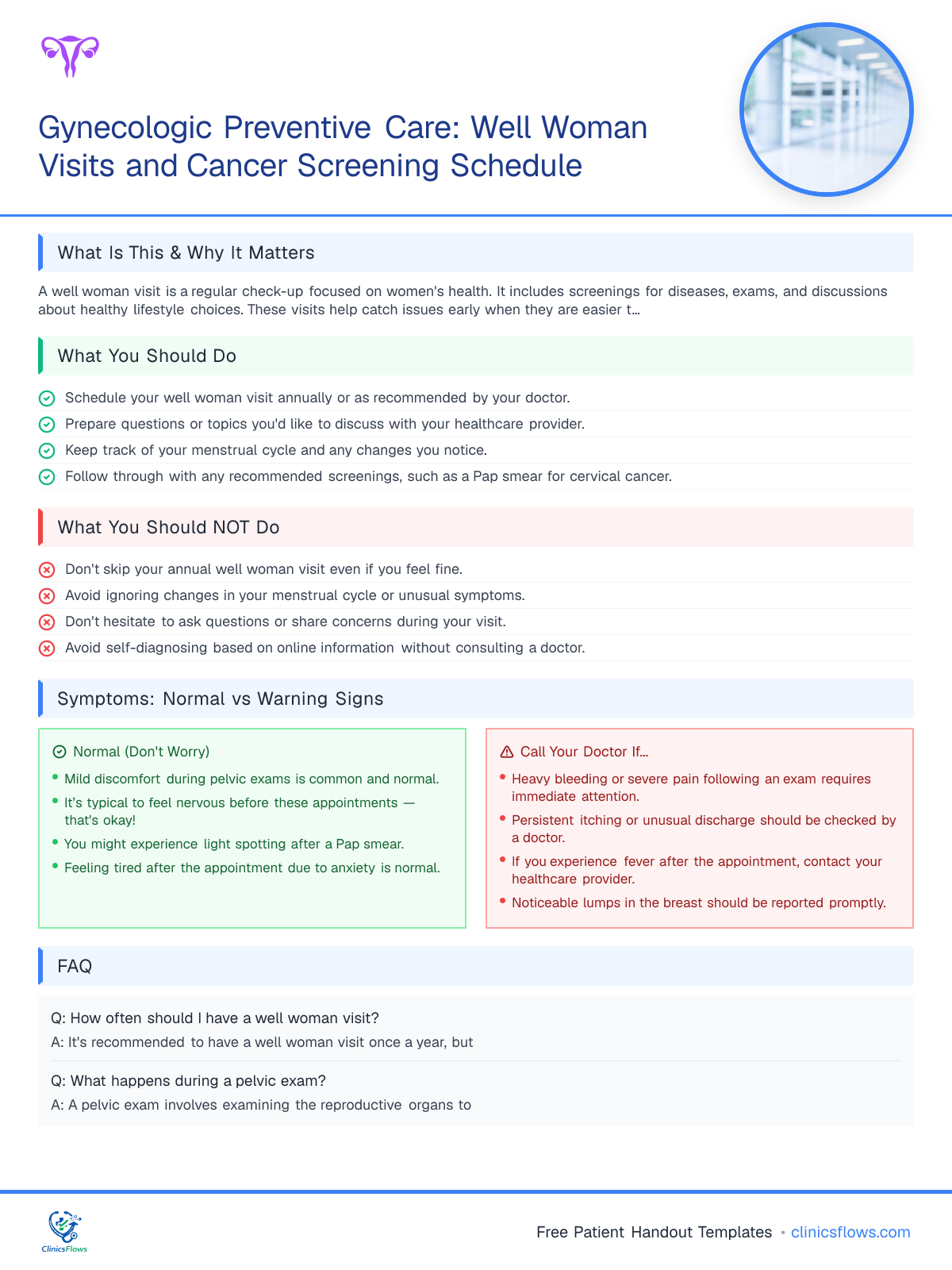 Gynecologic Preventive Care: Well Woman Visits and Cancer Screening Schedule - patient handout preview