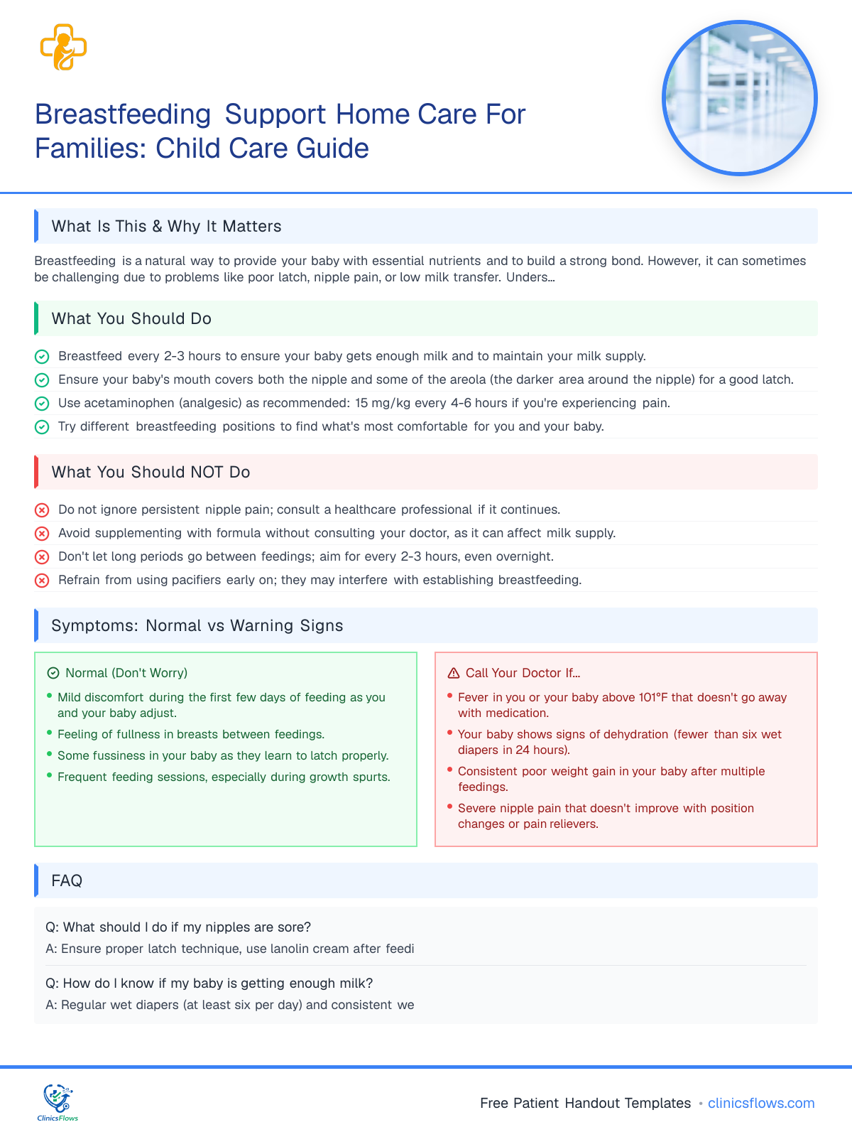 Breastfeeding Support Home Care For Families: Child Care Guide - patient handout preview