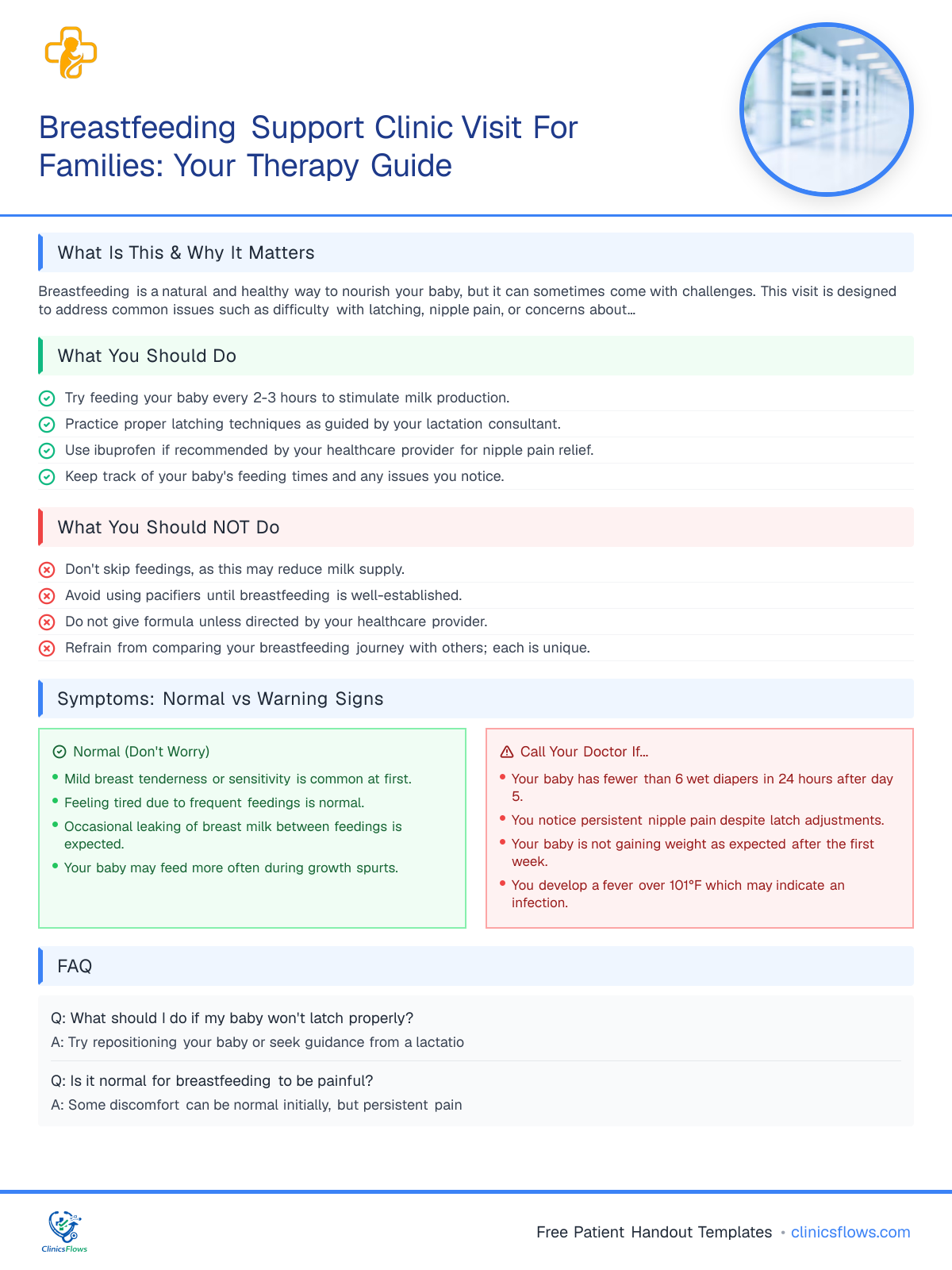Breastfeeding Support Clinic Visit For Families: Your Therapy Guide - patient handout preview