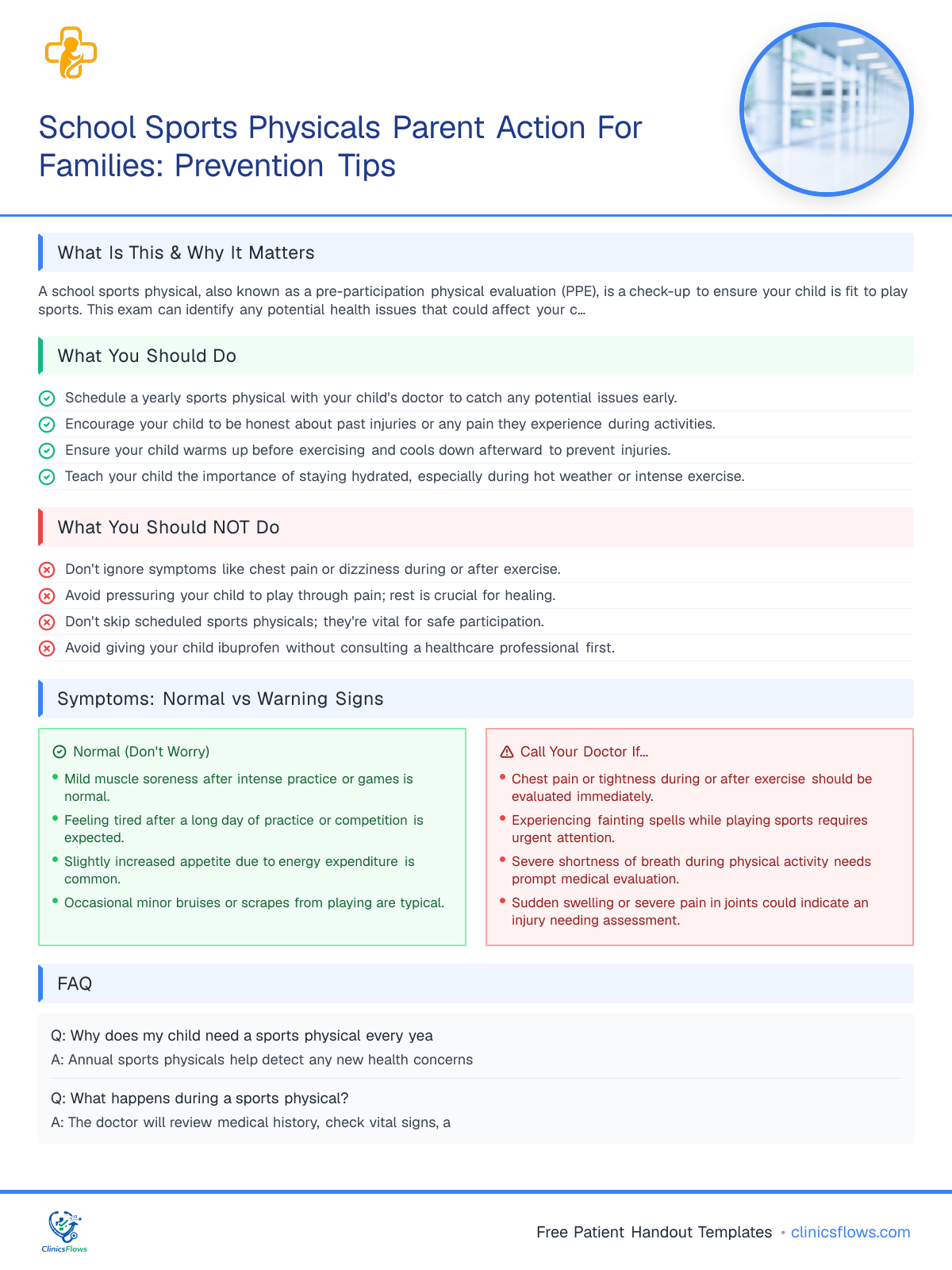 School Sports Physicals Parent Action For Families: Prevention Tips - patient handout preview
