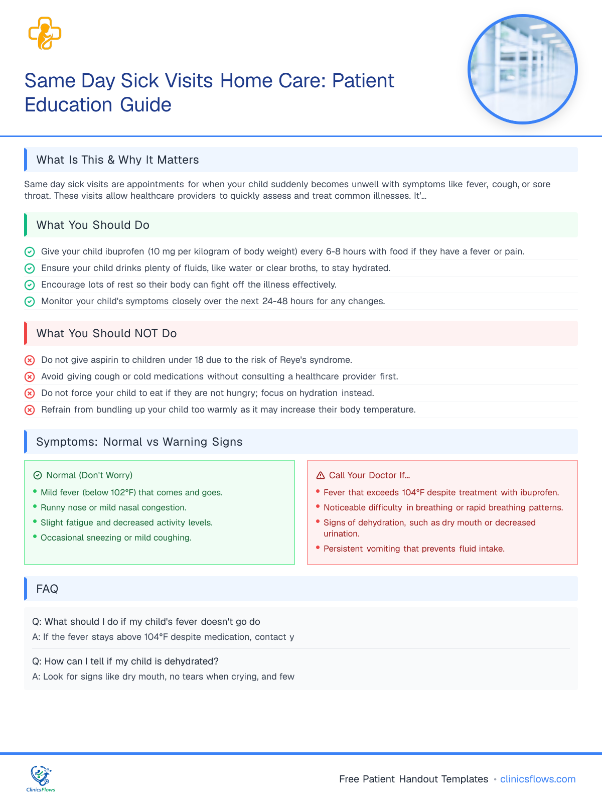 Same Day Sick Visits Home Care: Patient Education Guide - patient handout preview