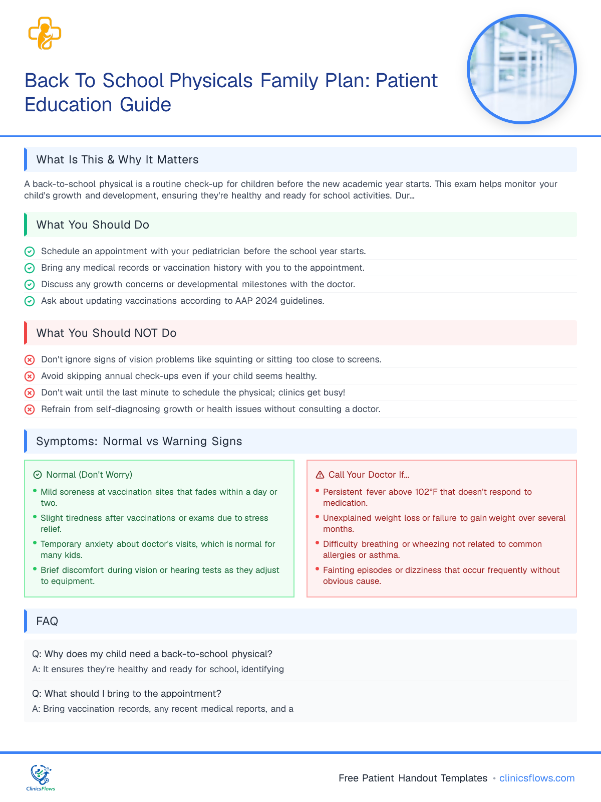 Back To School Physicals Family Plan: Patient Education Guide - patient handout preview