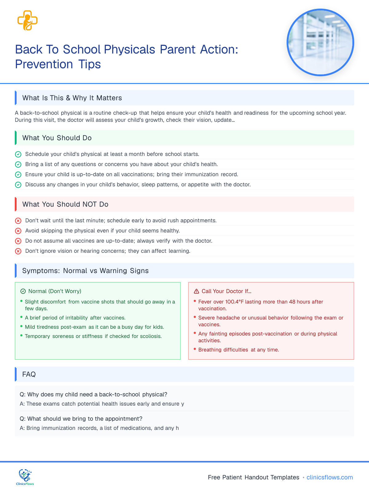 Back To School Physicals Parent Action: Prevention Tips - patient handout preview