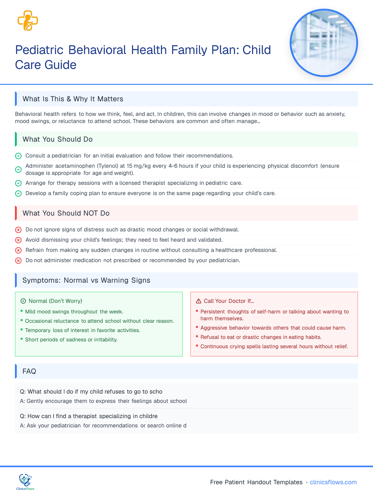 Pediatric Behavioral Health Family Plan: Child Care Guide - patient handout preview