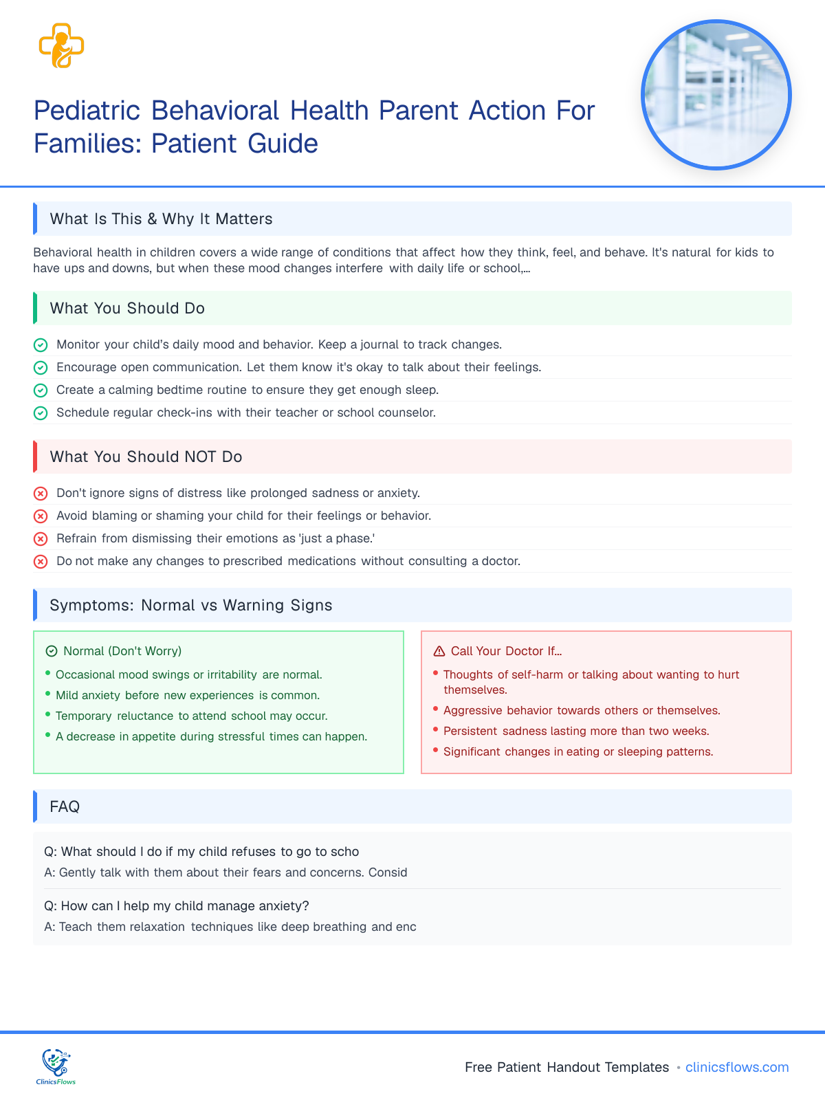 Pediatric Behavioral Health Parent Action For Families: Patient Guide - patient handout preview