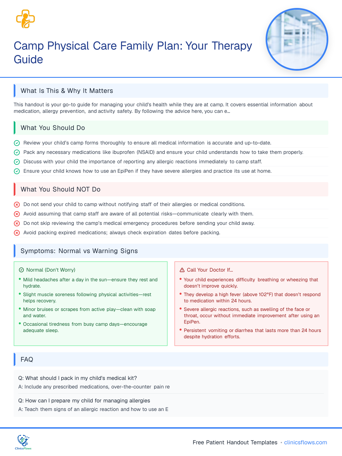 Camp Physical Care Family Plan: Your Therapy Guide - patient handout preview