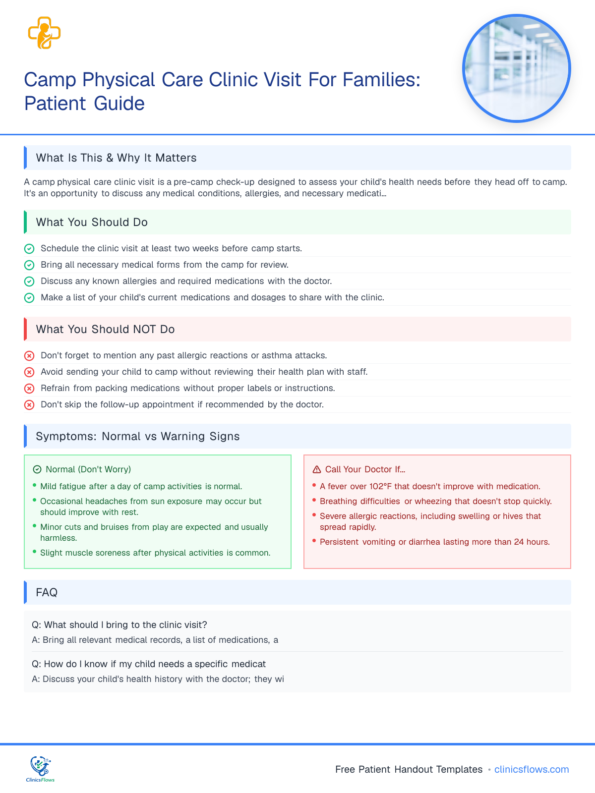 Camp Physical Care Clinic Visit For Families: Patient Guide - patient handout preview