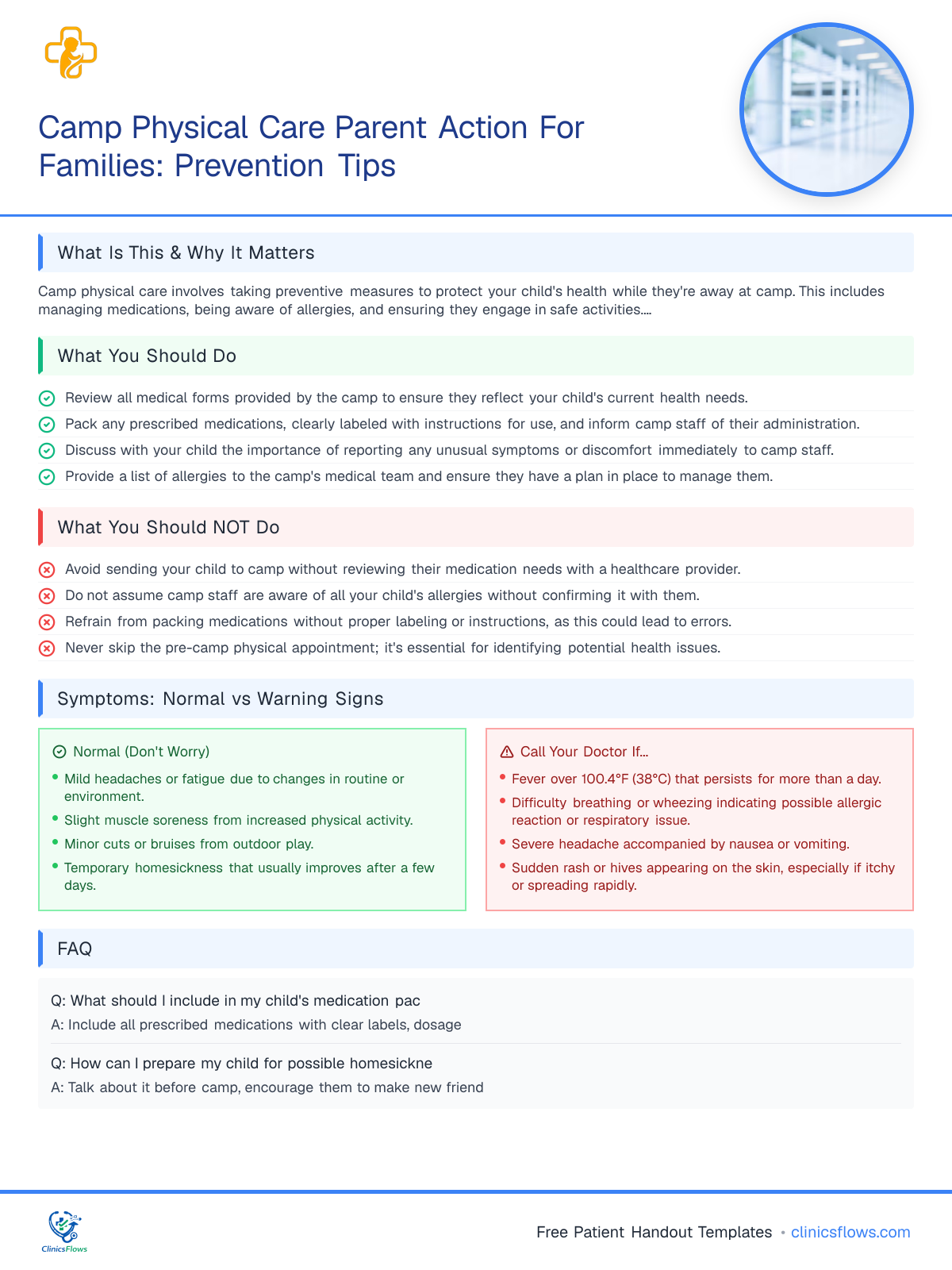 Camp Physical Care Parent Action For Families: Prevention Tips - patient handout preview