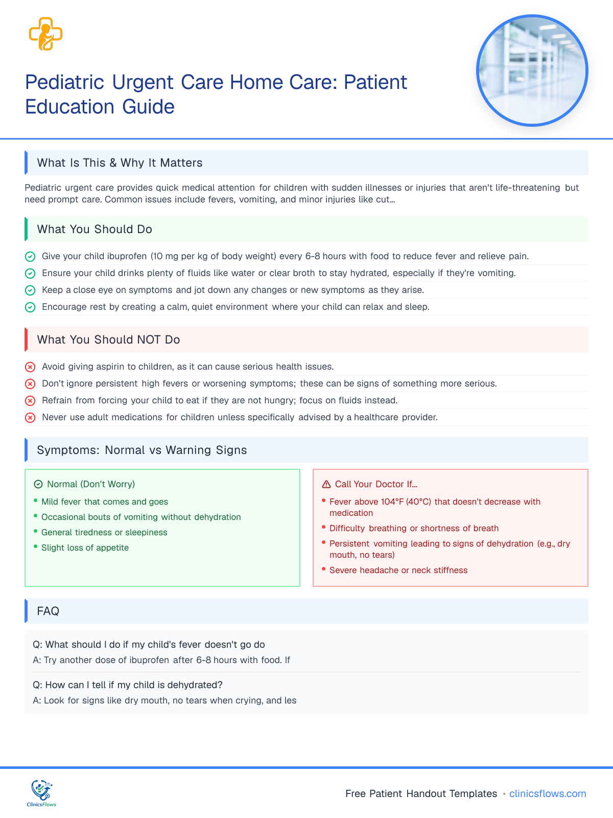 Pediatric Urgent Care Home Care: Patient Education Guide - patient handout preview