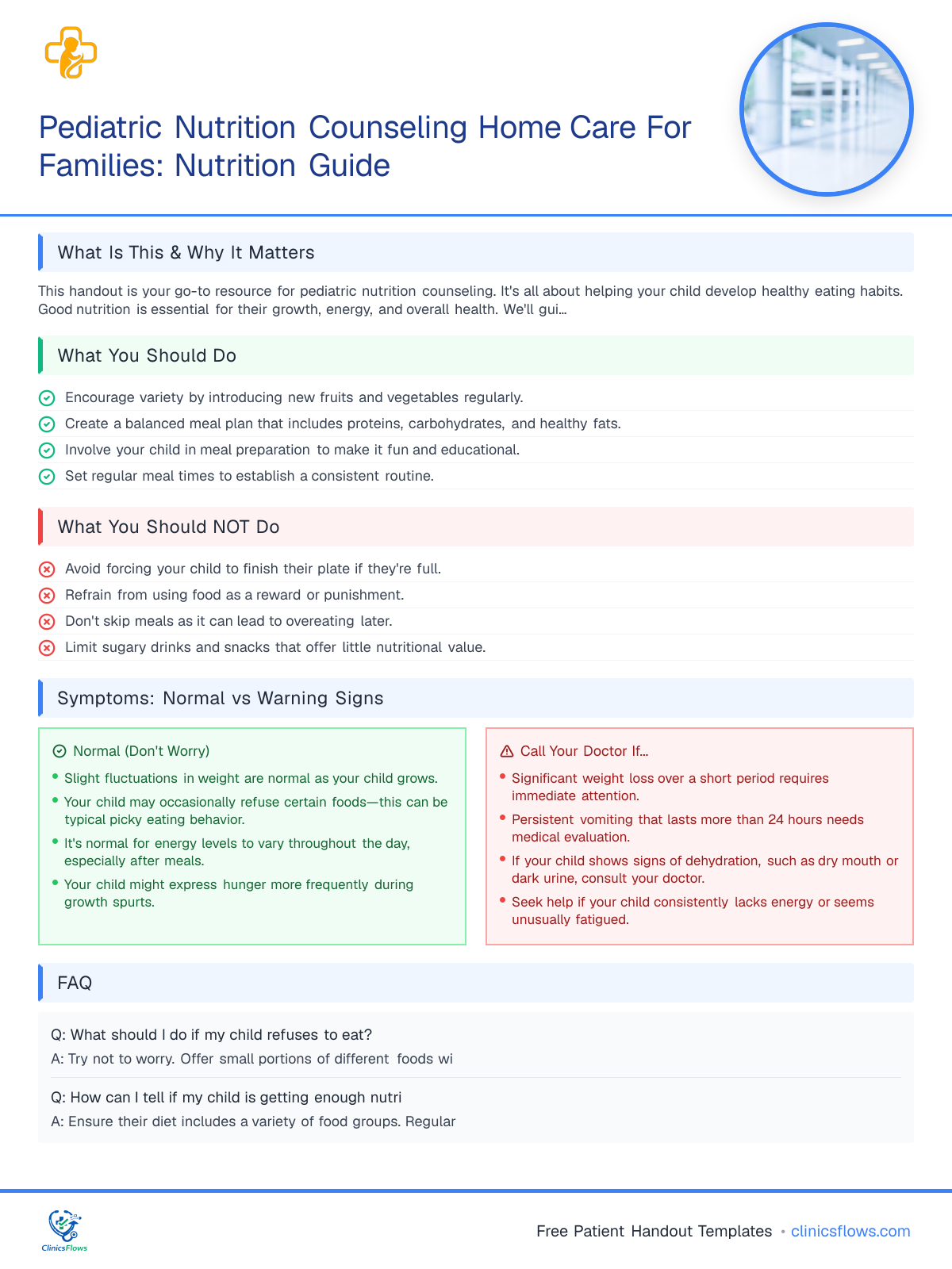 Pediatric Nutrition Counseling Home Care For Families: Nutrition Guide - patient handout preview