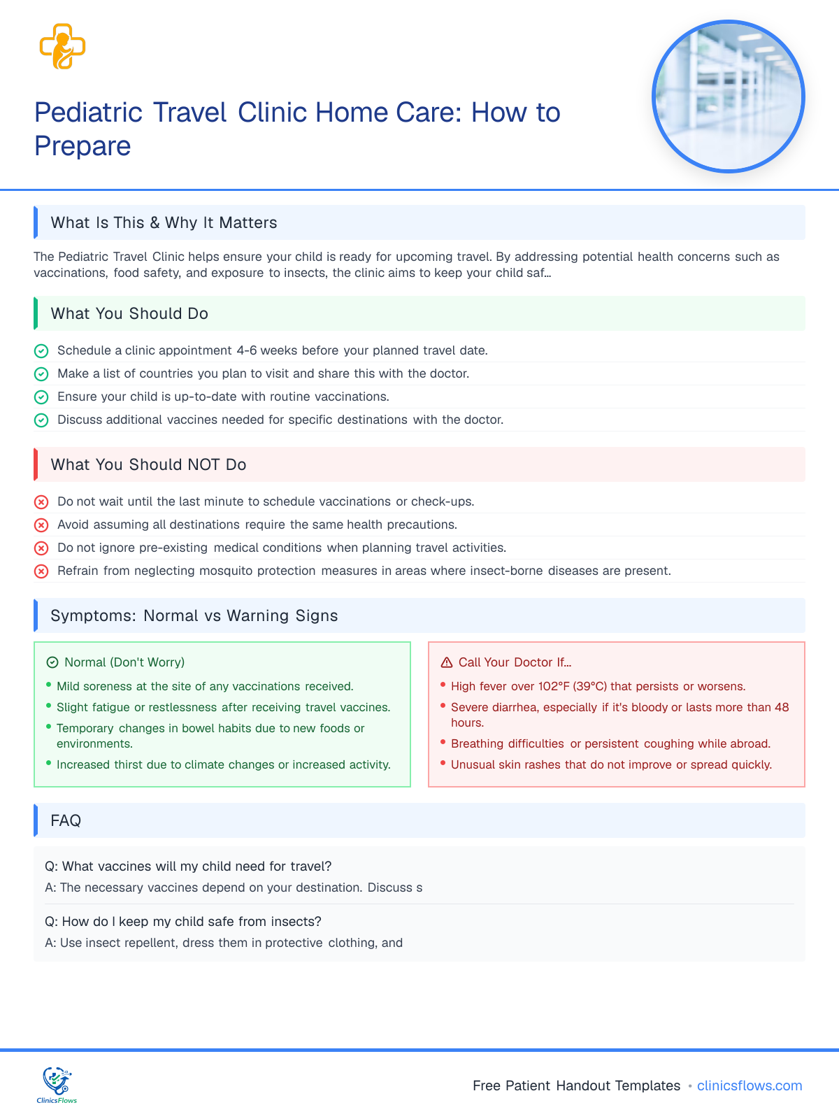 Pediatric Travel Clinic Home Care: How to Prepare - patient handout preview