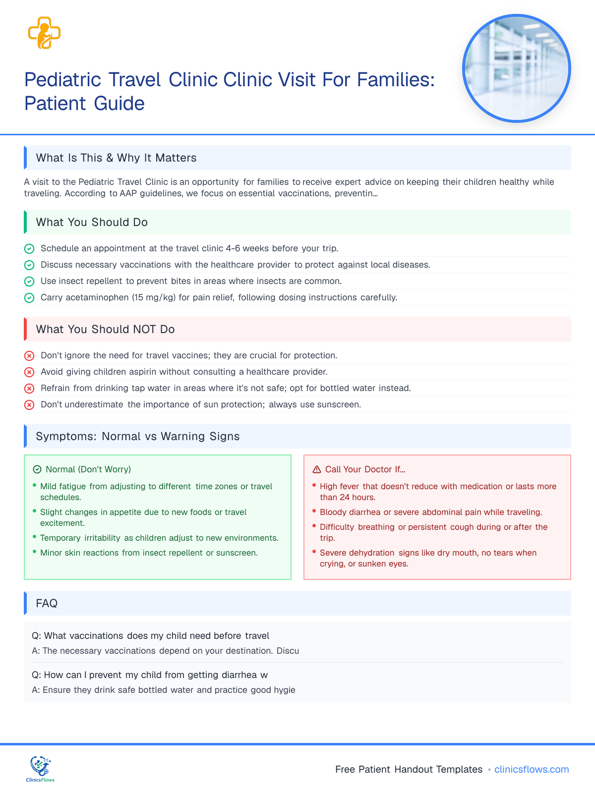 Pediatric Travel Clinic Clinic Visit For Families: Patient Guide - patient handout preview
