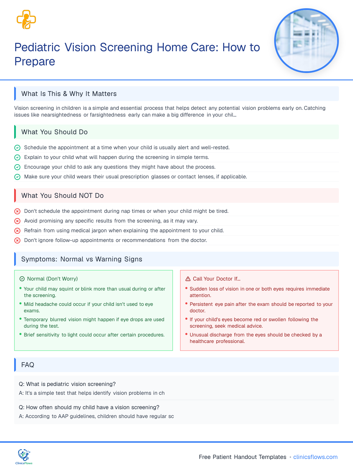 Pediatric Vision Screening Home Care: How to Prepare - patient handout preview