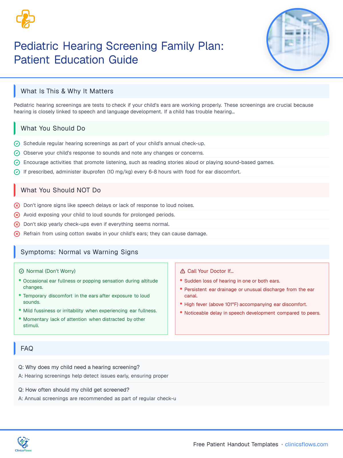 Pediatric Hearing Screening Family Plan: Patient Education Guide - patient handout preview
