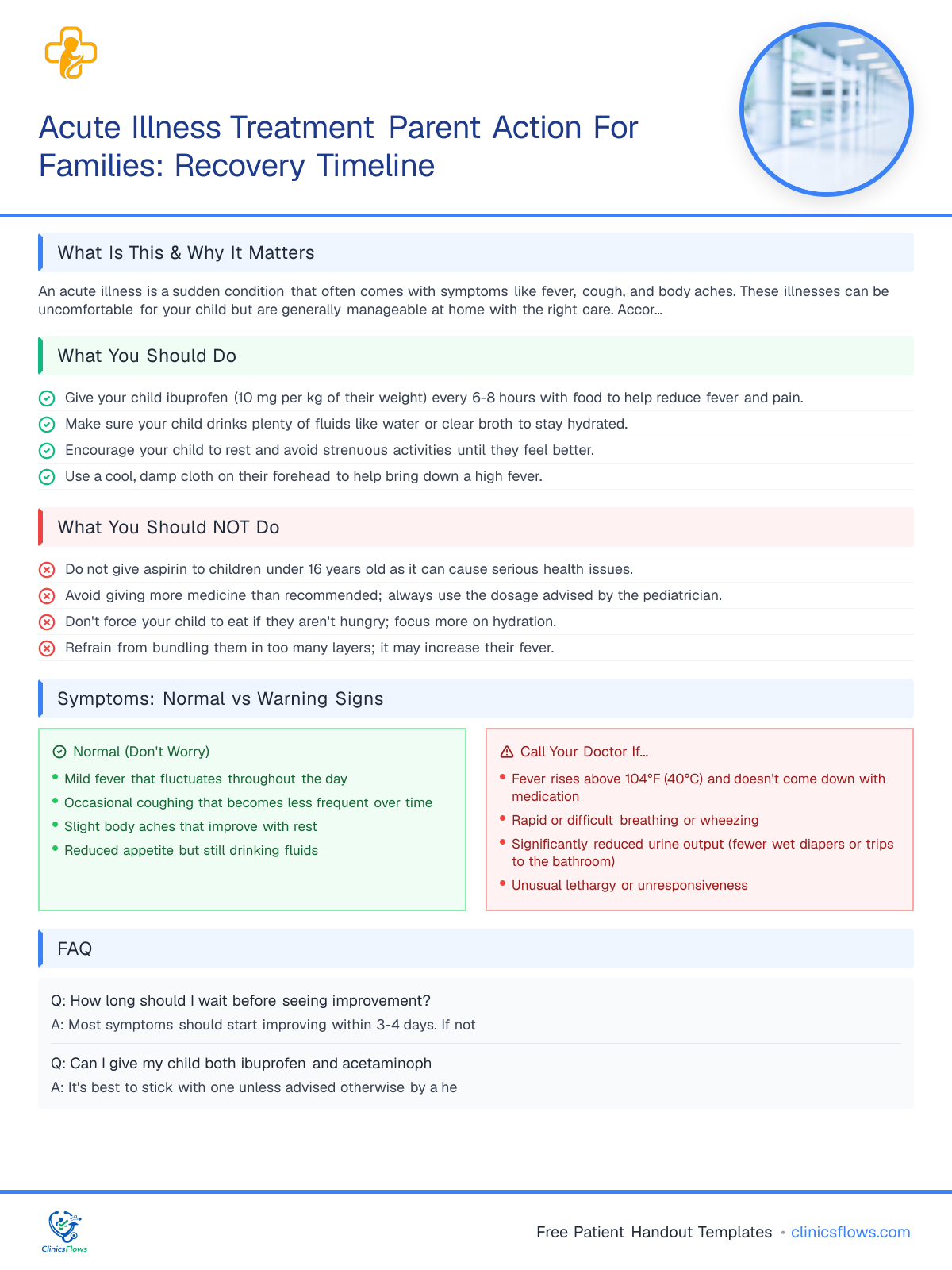 Acute Illness Treatment Parent Action For Families: Recovery Timeline - patient handout preview