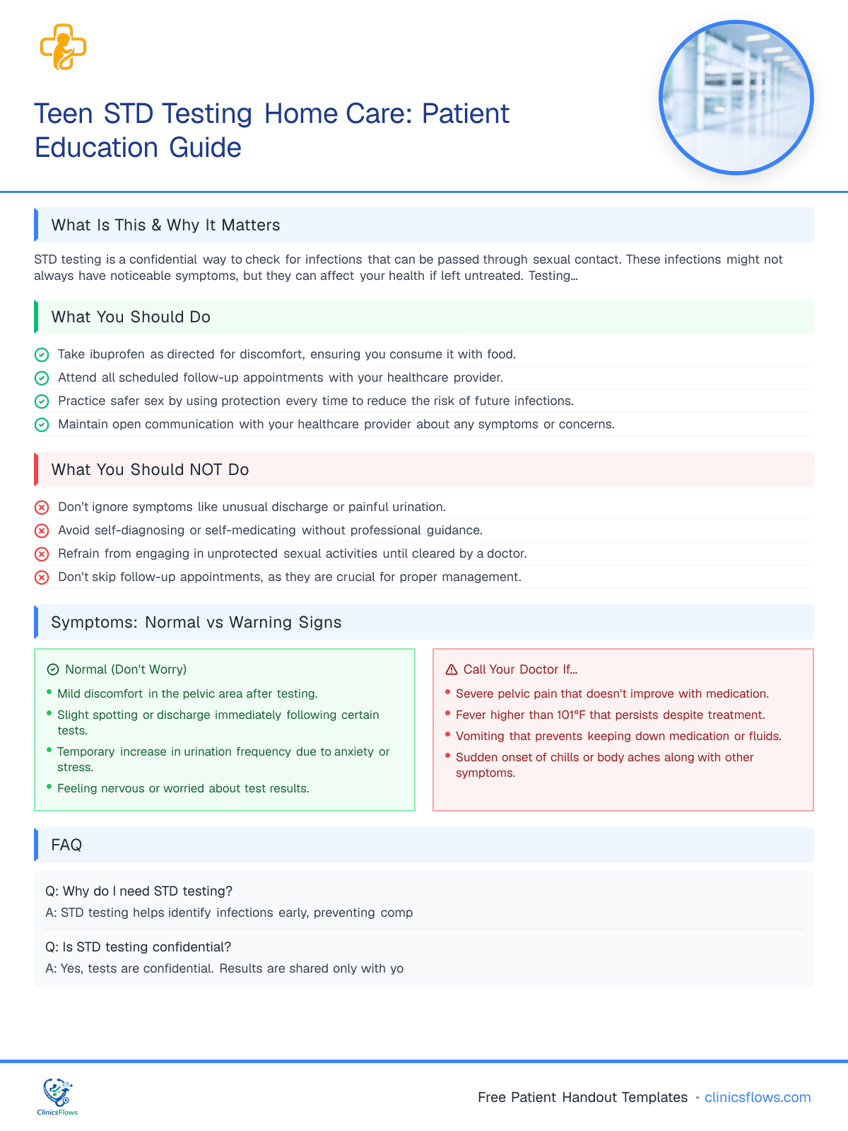 Teen STD Testing Home Care: Patient Education Guide - patient handout preview