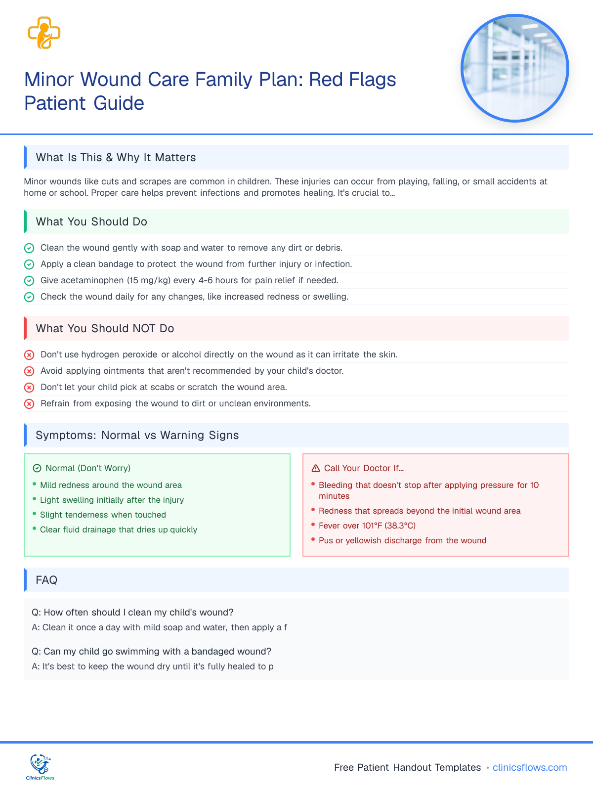 Minor Wound Care Family Plan: Red Flags Patient Guide - patient handout preview