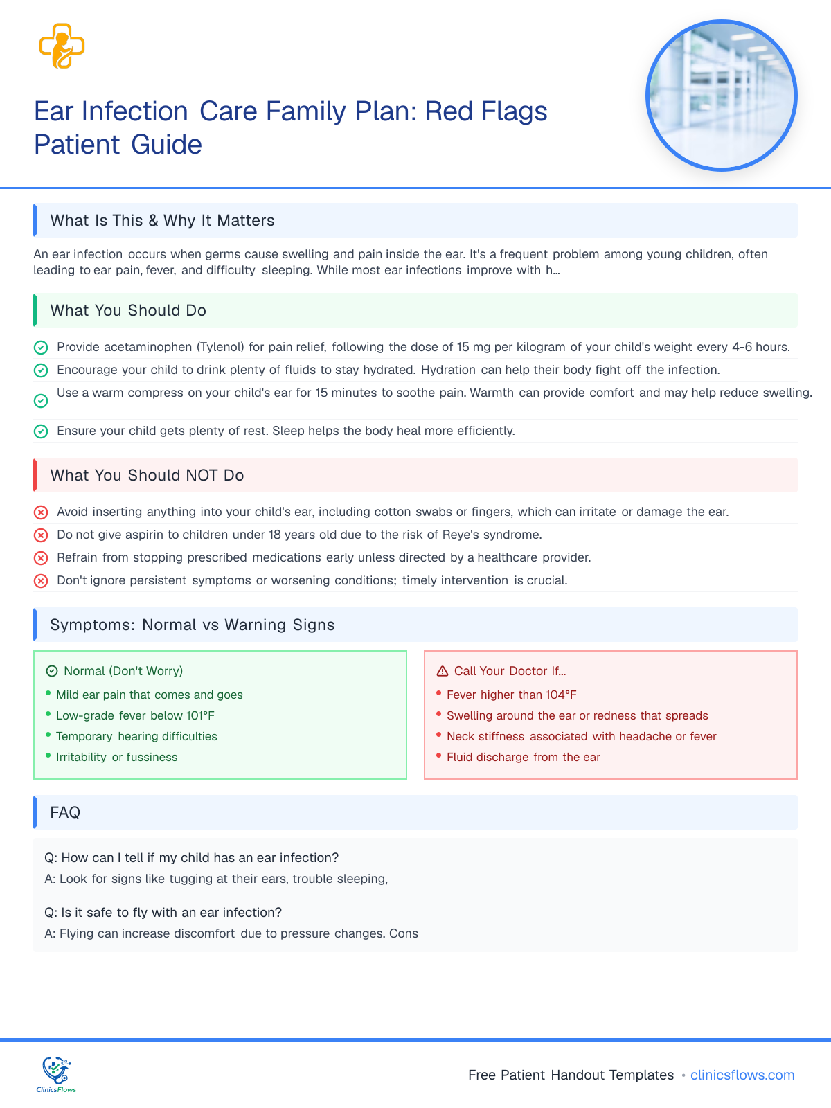 Ear Infection Care Family Plan: Red Flags Patient Guide - patient handout preview