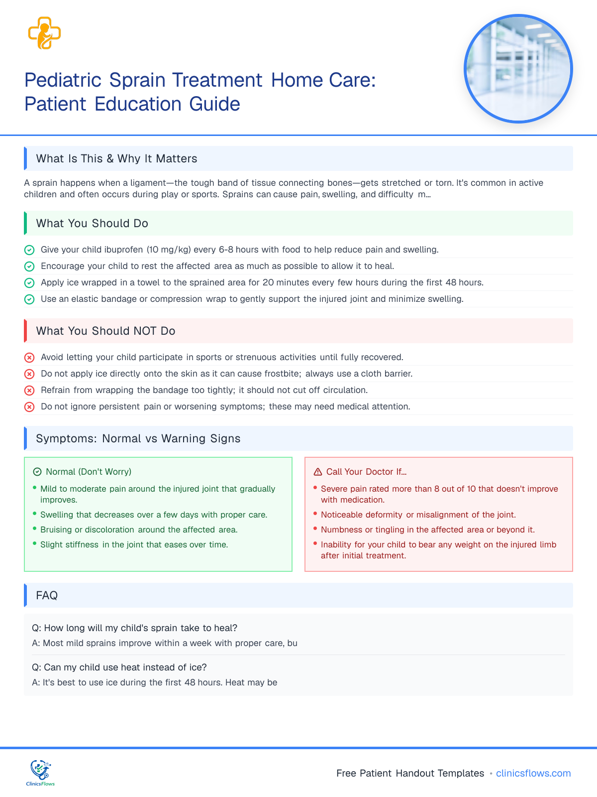 Pediatric Sprain Treatment Home Care: Patient Education Guide - patient handout preview