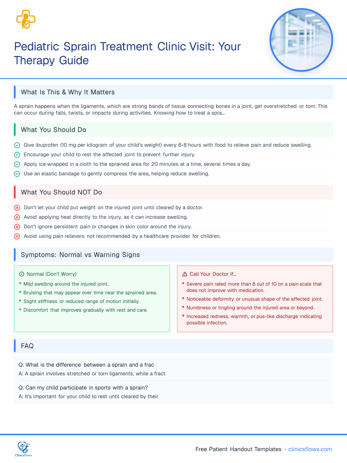 Pediatric Sprain Treatment Clinic Visit: Your Therapy Guide - patient handout preview