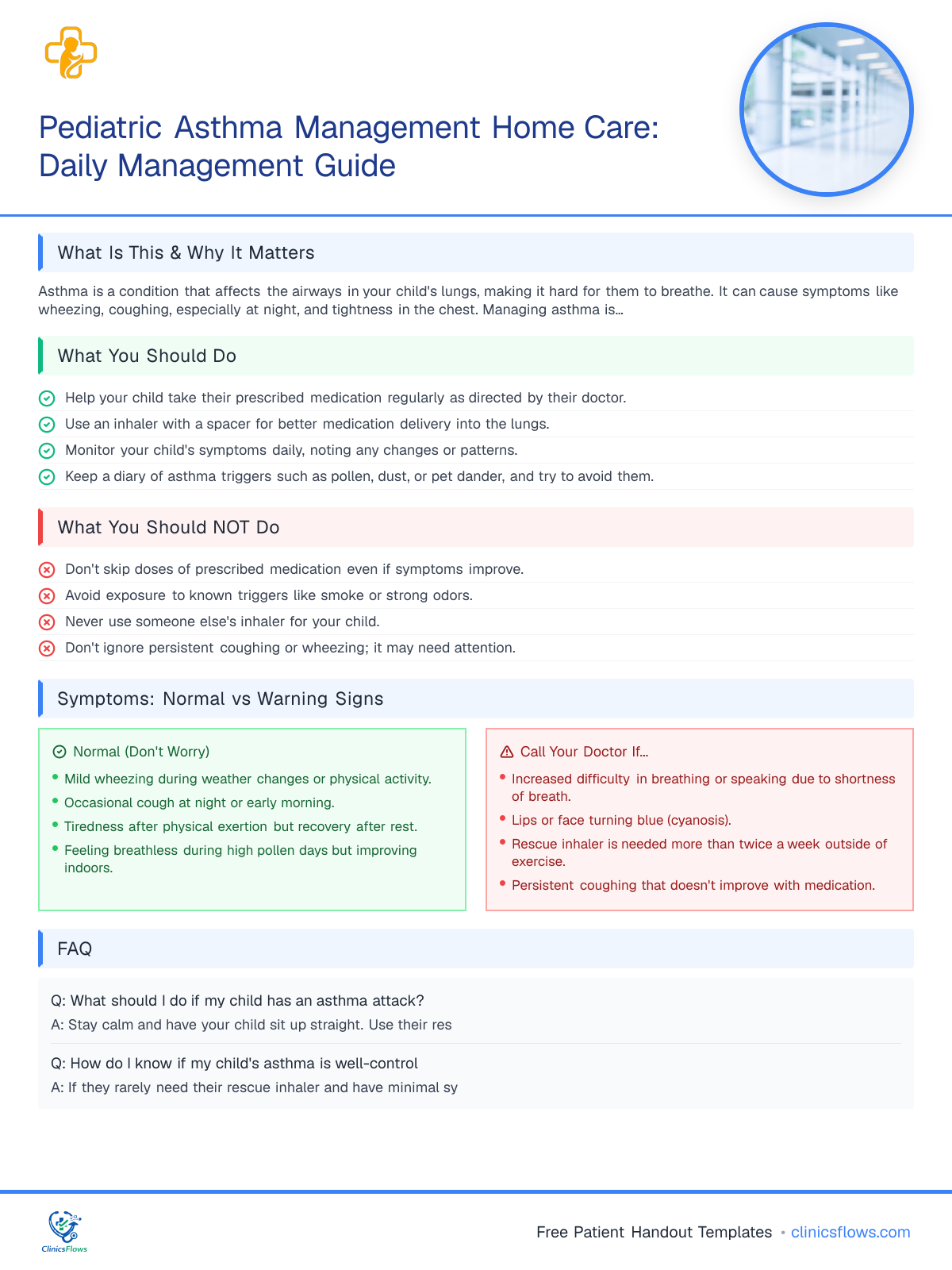 Pediatric Asthma Management Home Care: Daily Management Guide - patient handout preview