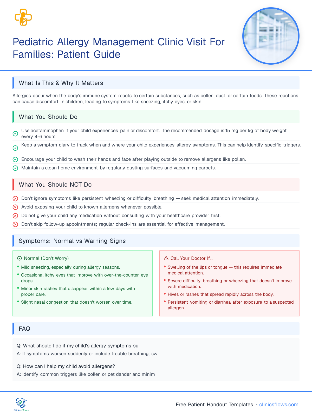 Pediatric Allergy Management Clinic Visit For Families: Patient Guide - patient handout preview
