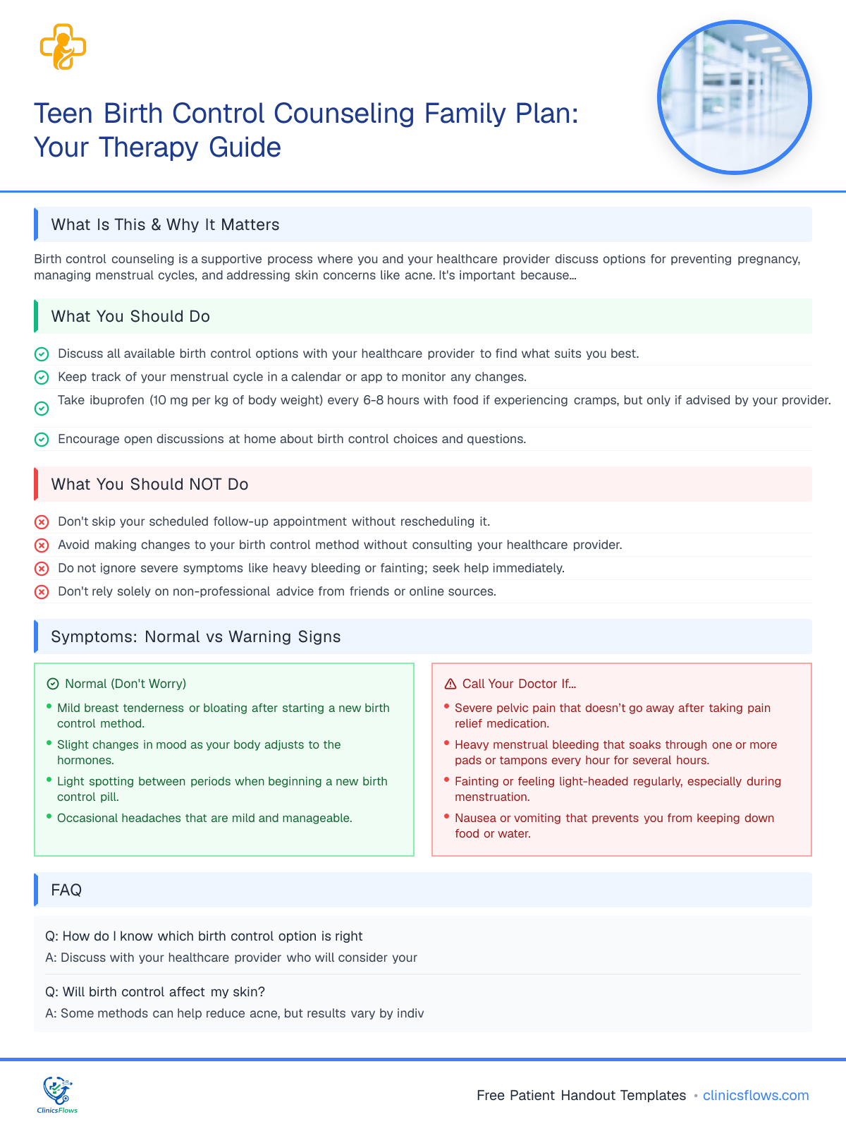 Teen Birth Control Counseling Family Plan: Your Therapy Guide - patient handout preview