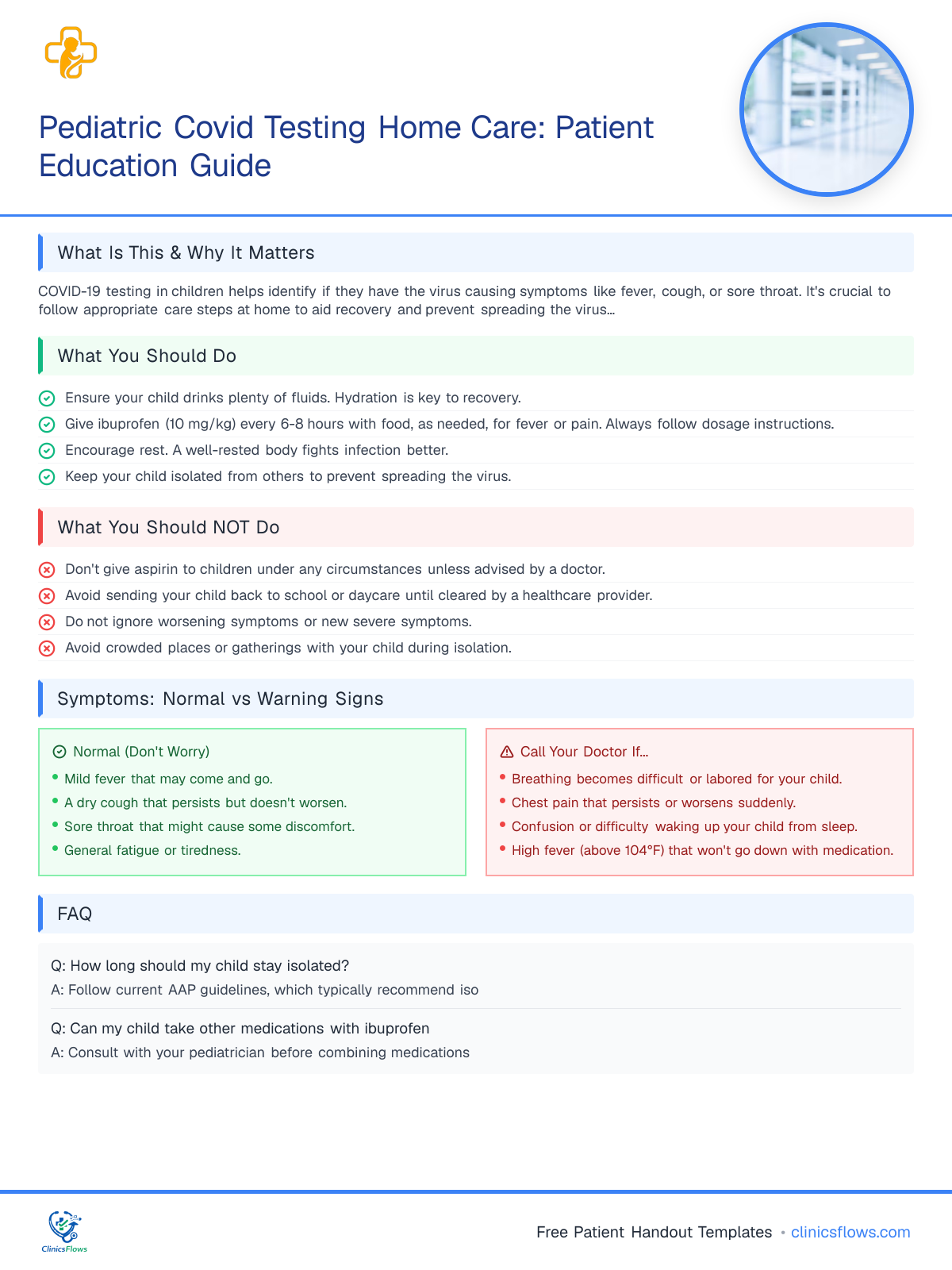 Pediatric Covid Testing Home Care: Patient Education Guide - patient handout preview