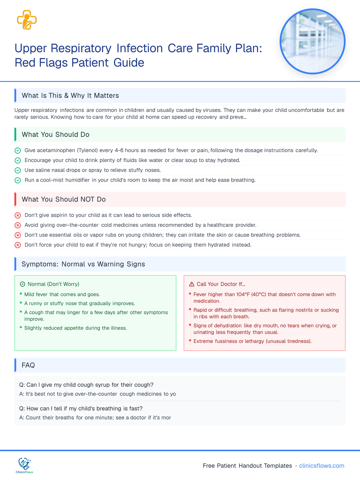 Upper Respiratory Infection Care Family Plan: Red Flags Patient Guide - patient handout preview