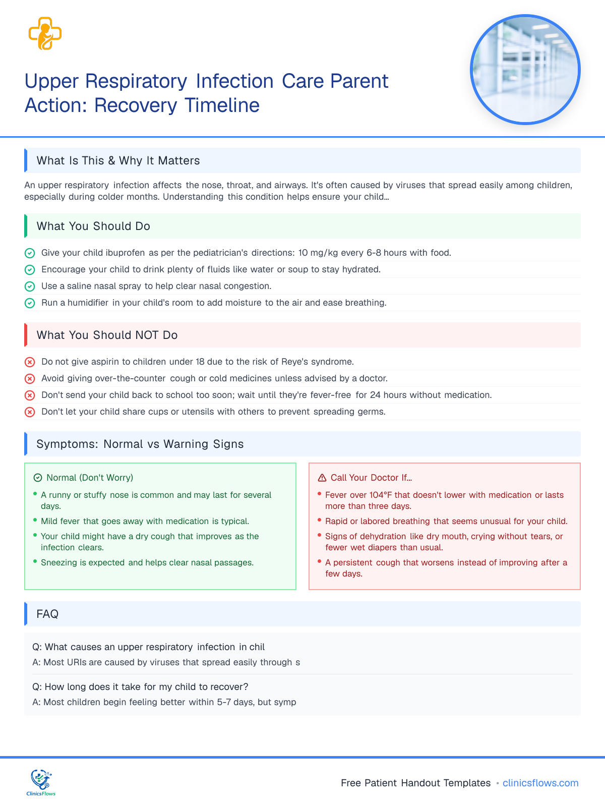 Upper Respiratory Infection Care Parent Action: Recovery Timeline - patient handout preview